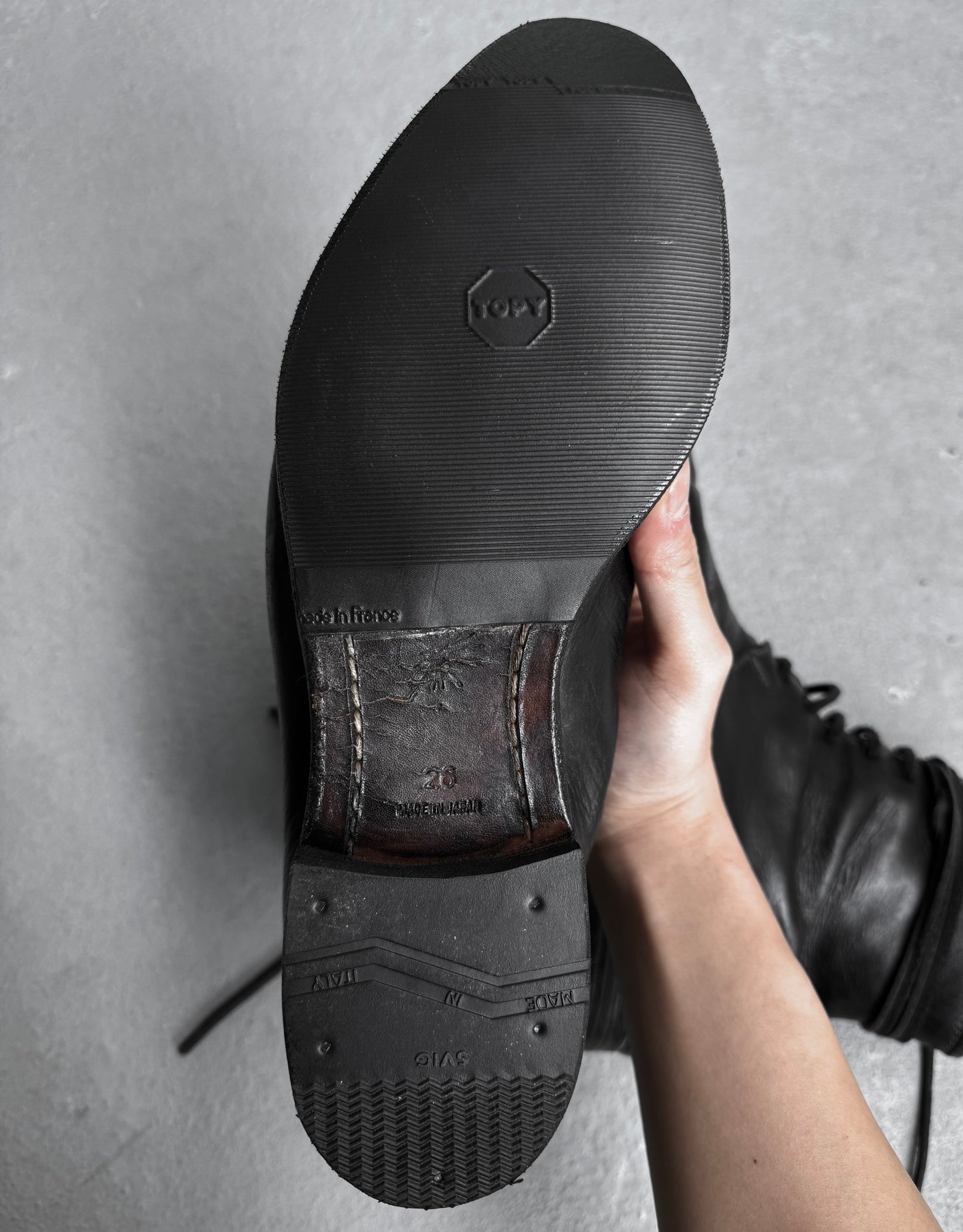 MiharaYasuhiro AW07 Garment-dyed Leather Pointed Toe Military Lace-up Boots