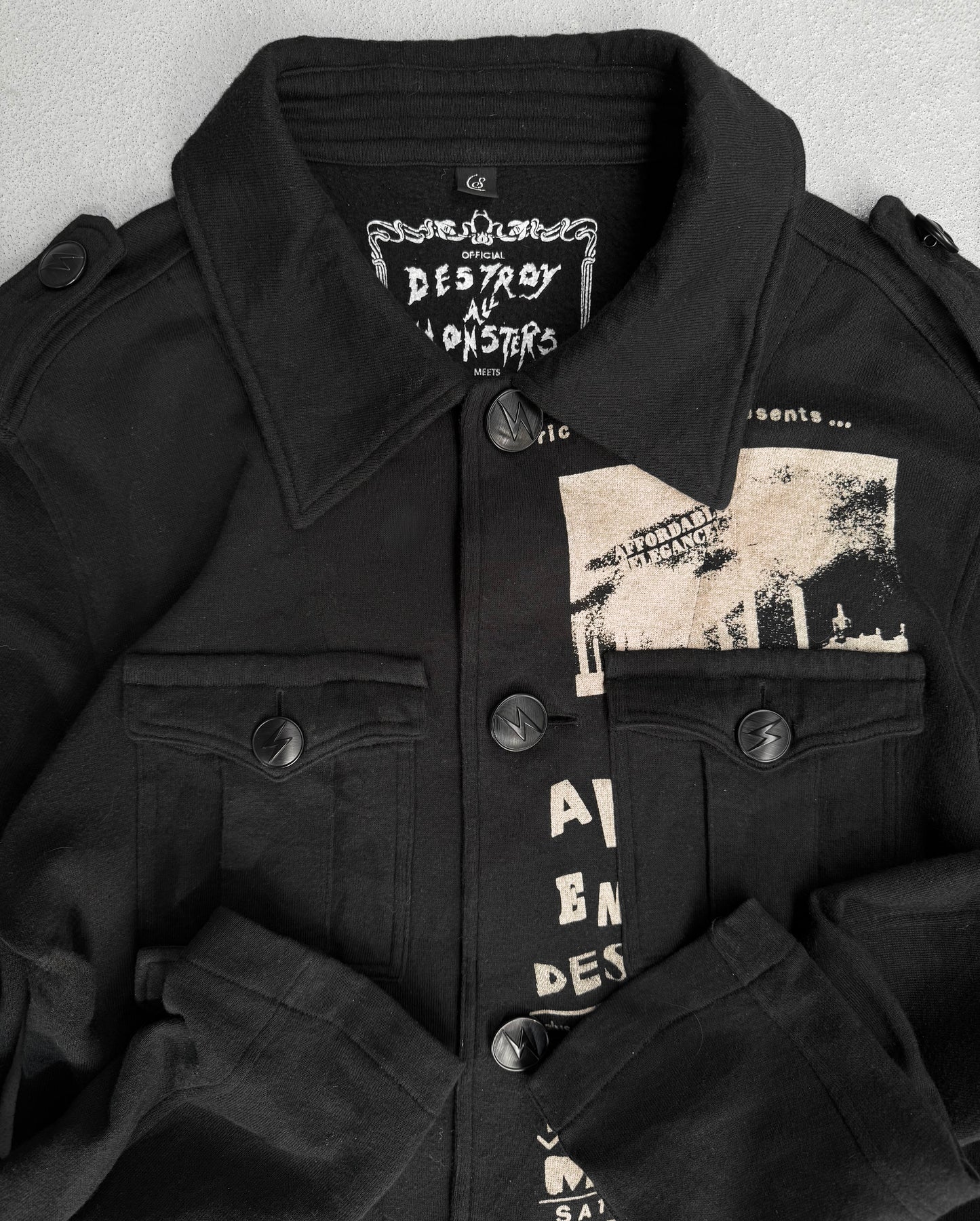 Hysteric Glamour AW06 “Destroy all Monsters” Graphic Military Button-up Fleece Shirt