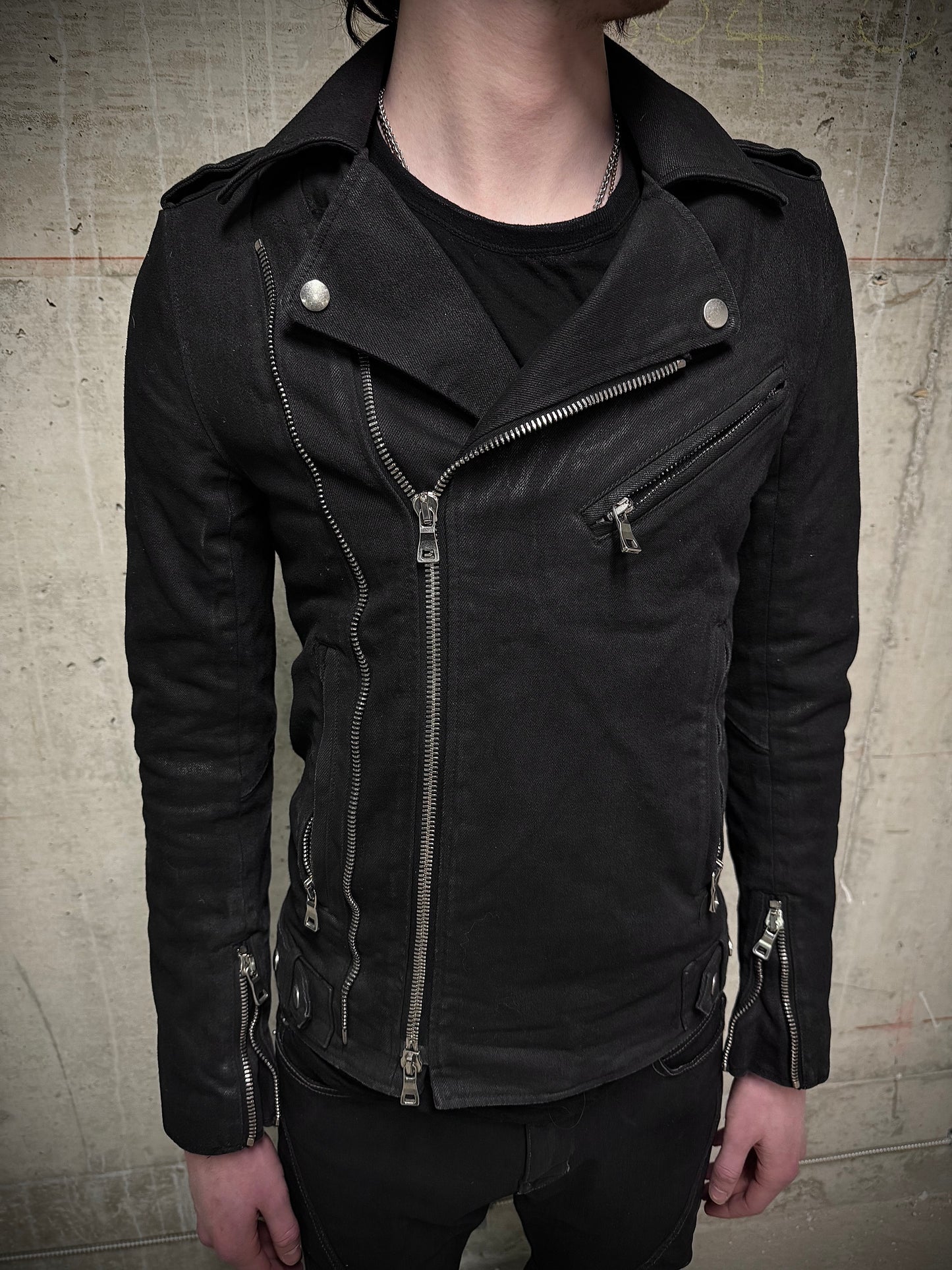 BALMAIN by Olivier Rousteing SS15 Waxed Denim Perfecto Rider Jacket