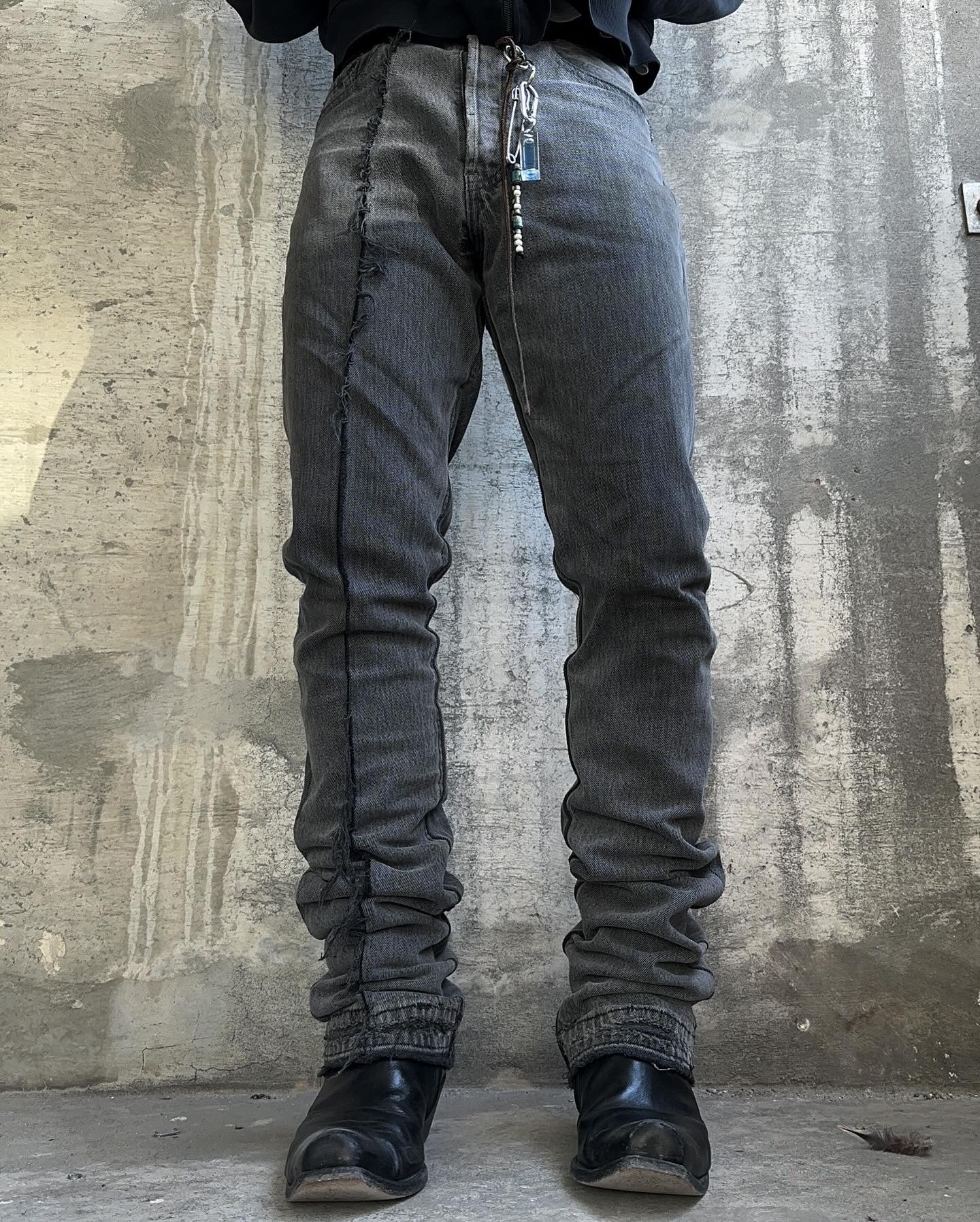 UNSOUND RAGS 1/60 Charcoal Grey Reconstructed Denim detail | DRIEW GARMENTS