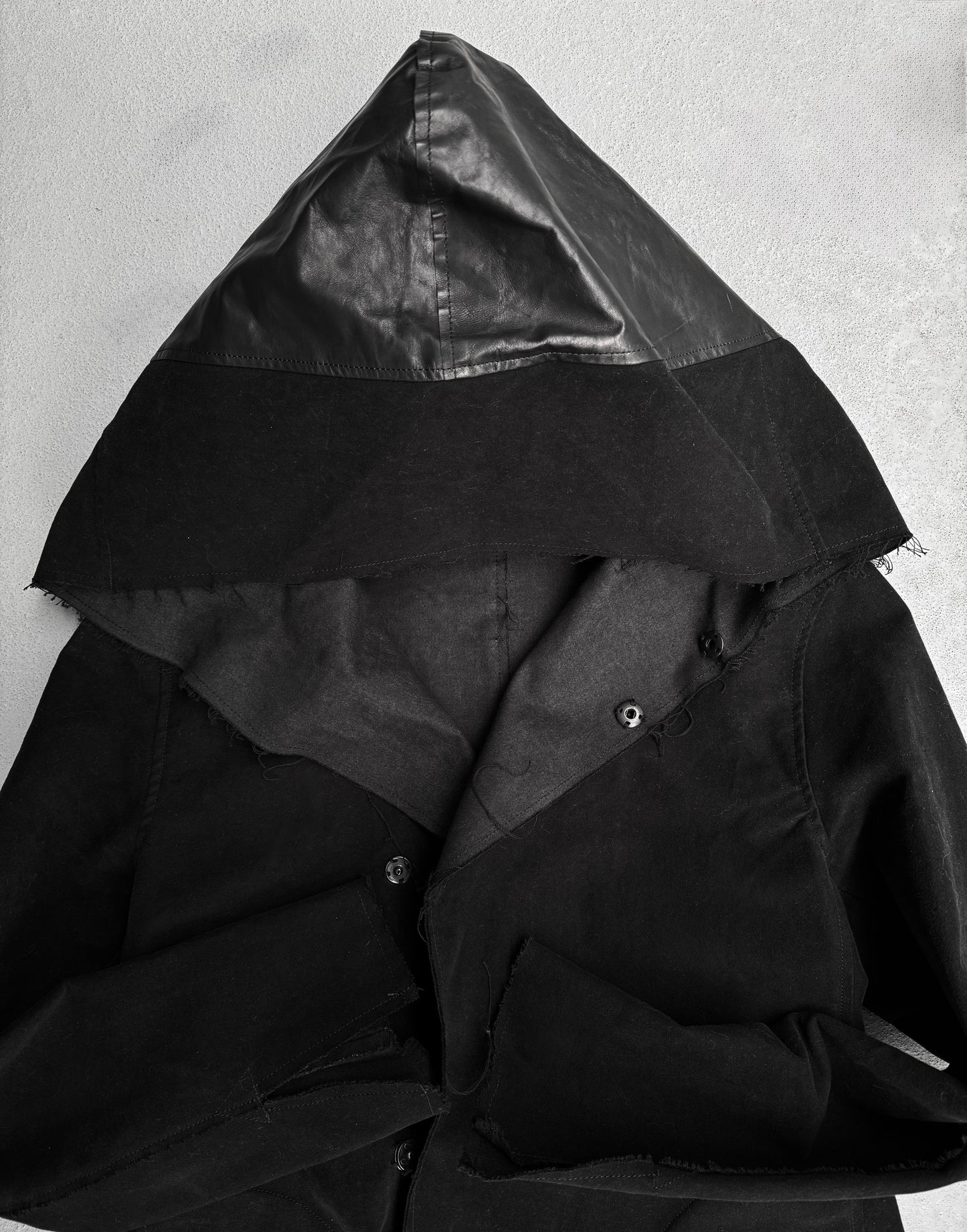 Isamu Katayama “BACKLASH” AW13 Black Lambskin Hooded Moleskin Coat