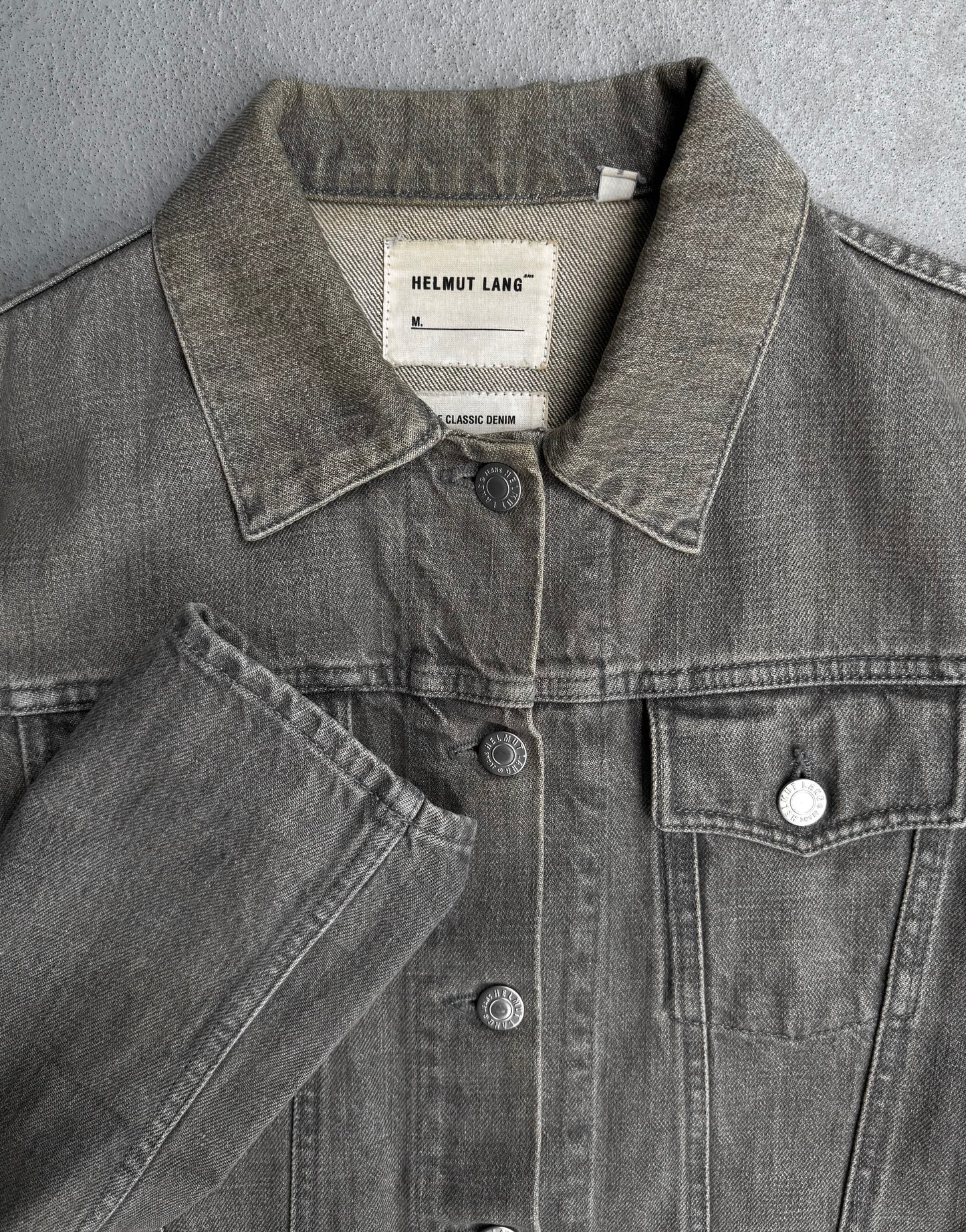 Helmut Lang Early 00s Washed Grey Extended Sleeves Denim Trucker Jacket