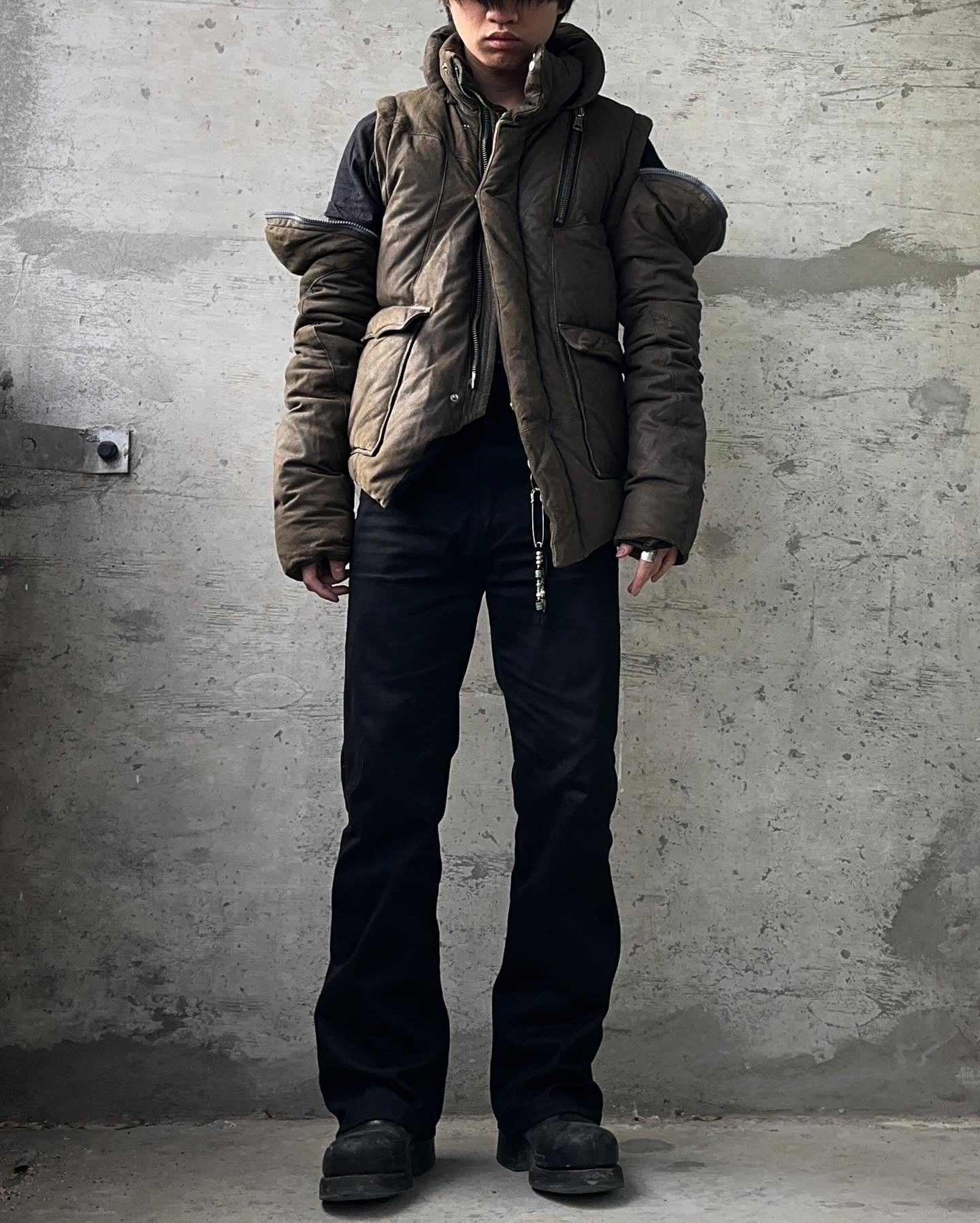 Diet Butcher Slim Skin AW09 “Strange Birds” Asymmetrical Sheep Suede Convertible Down Jacket
