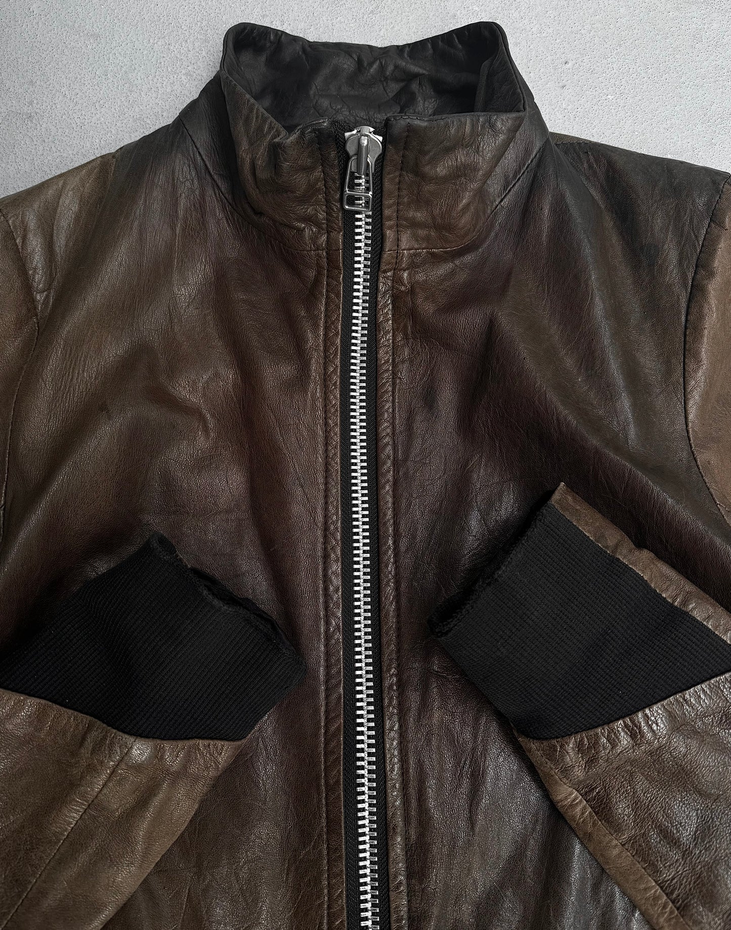 EKAM Early 00s Garment-dyed Brown Sheepskin Leather Single Rider Jacket