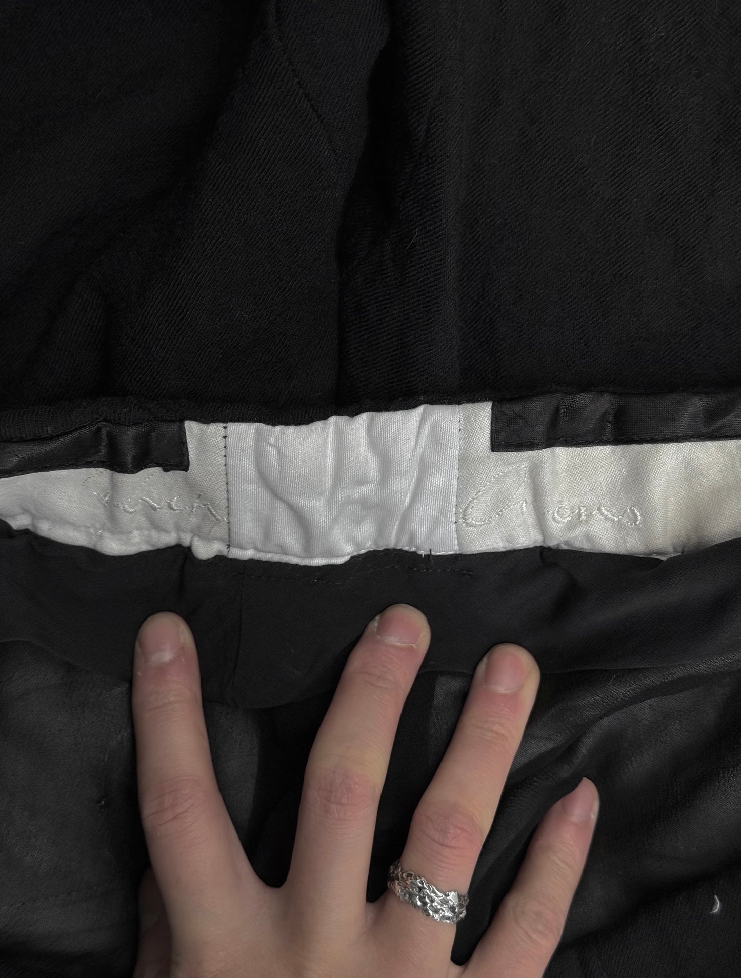 Rick Owens AW08 "STAG" Twisted Seam Frayed Hem Flare Wool Trousers