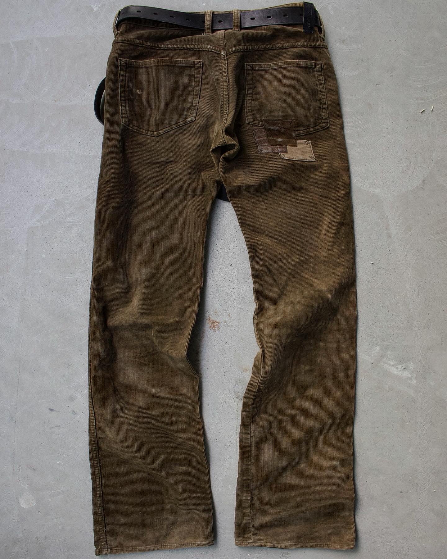 Isamu Katayama “BACKLASH” AW12 Garment-Dyed Leather Patches Bootcut Corduroy Pants