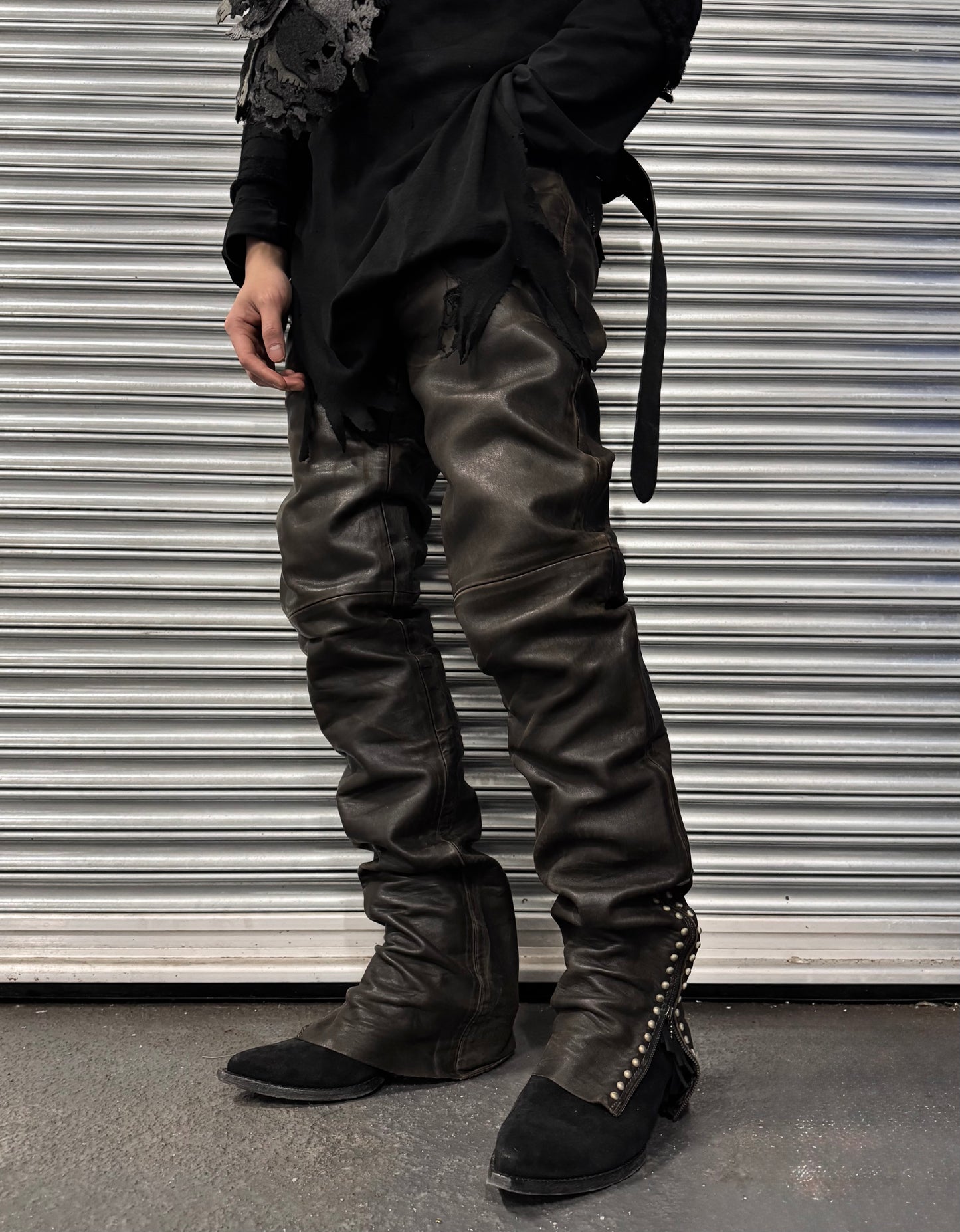 UNDERCOVER AW05 “Arts & Crafts” Studded Sheepskin Zip Flare Pants