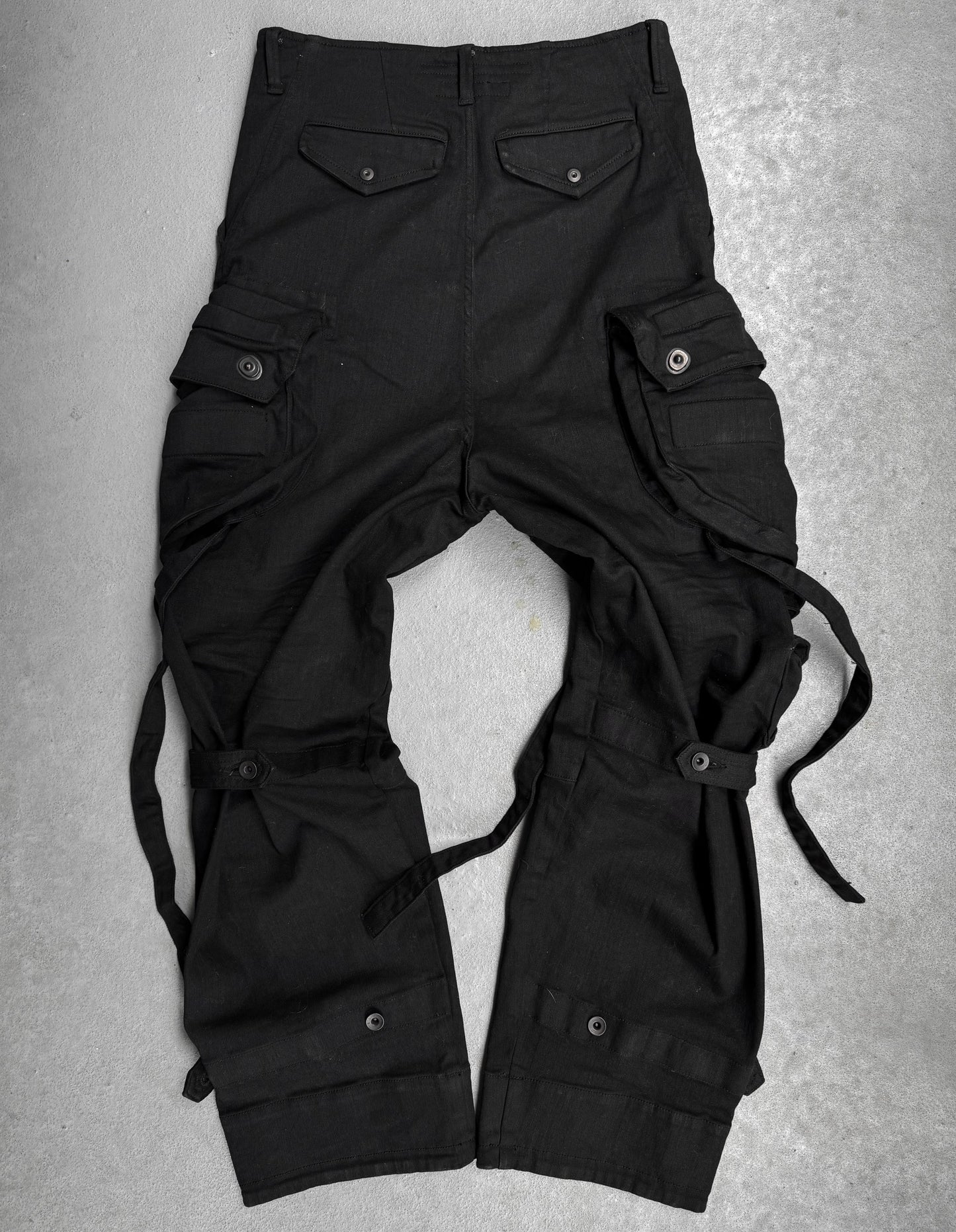 Julius_7 AW21-22 “Resilience;” 10.5 oz Stretch Denim Shapeshifting Gas-Mask Cargo Pants