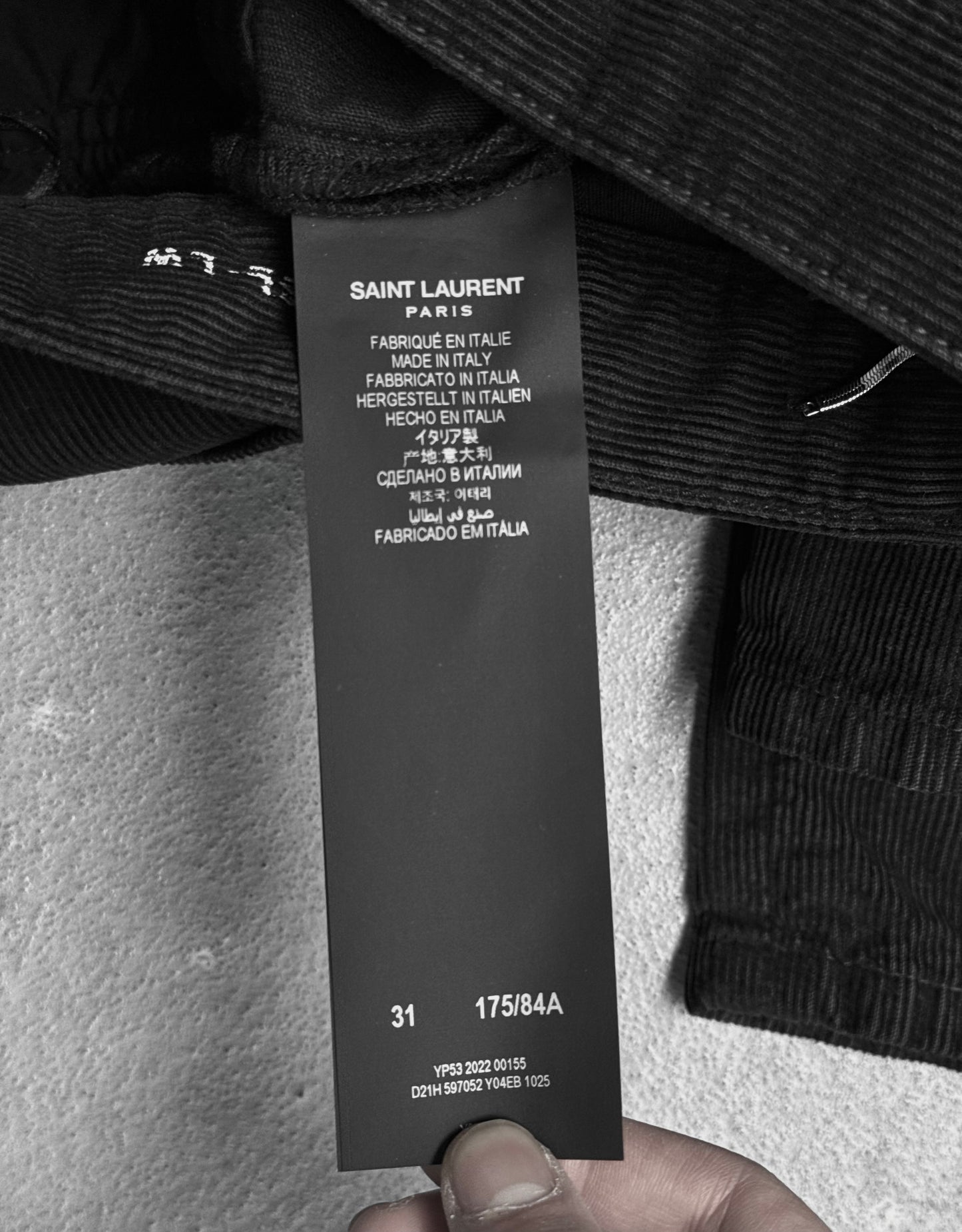 Saint Laurent Paris SS22 Black Corduroy “D18” Slim Bootcut Pants