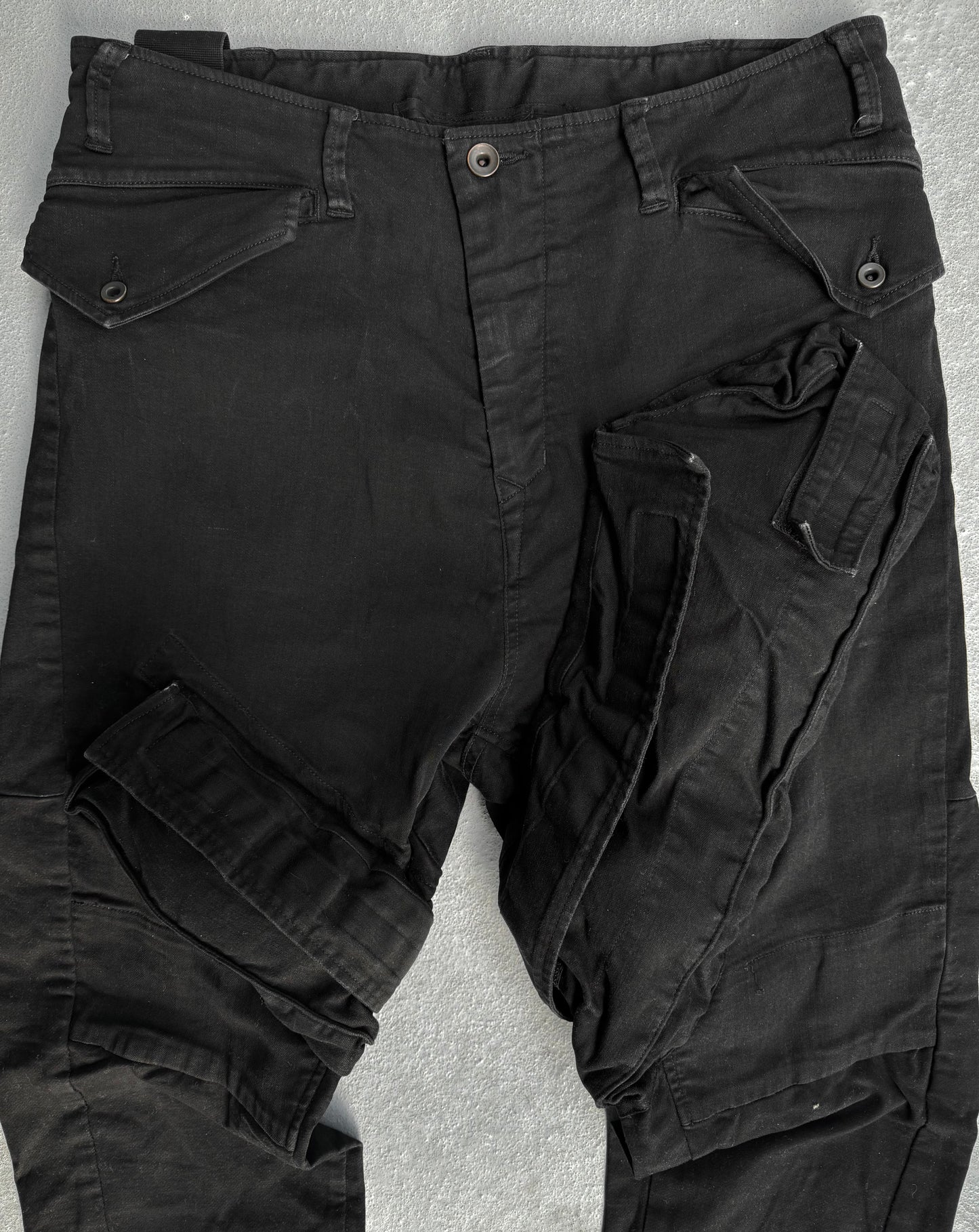 Julius_7 SS17 “Knives;” Gas Mask Skinny-fit Denim Cargos