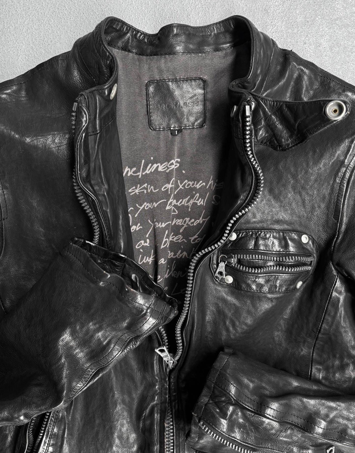 Isamu Katayama “BACKLASH” AW12 Distressed Calfskin Leather Rider Jacket