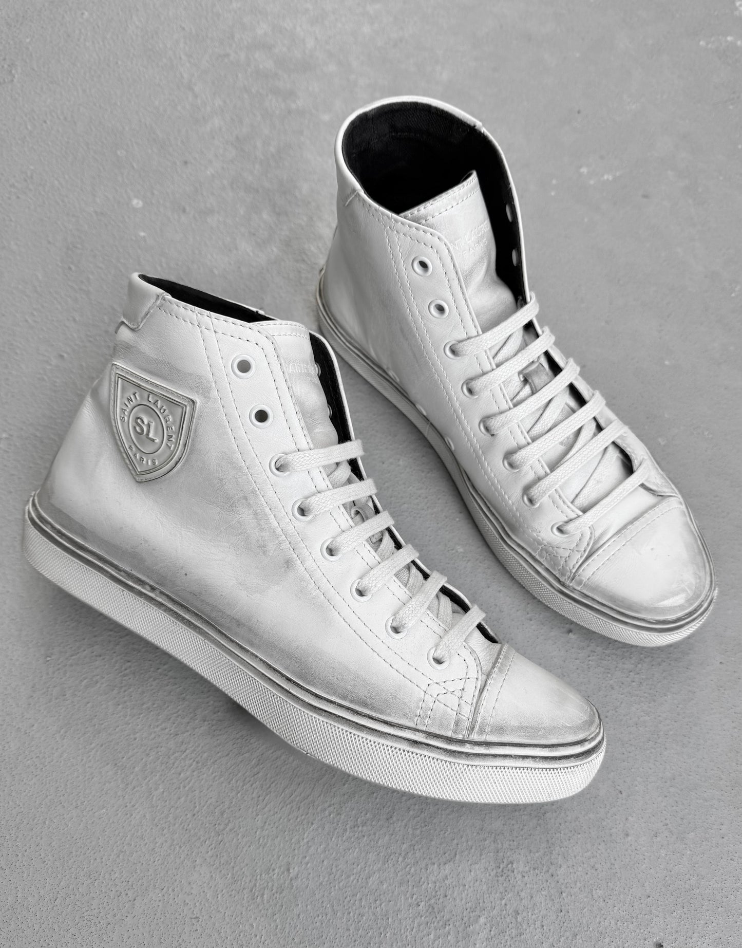 Saint Laurent Paris SS19 Bedford Distressed High Top Leather Sneakers