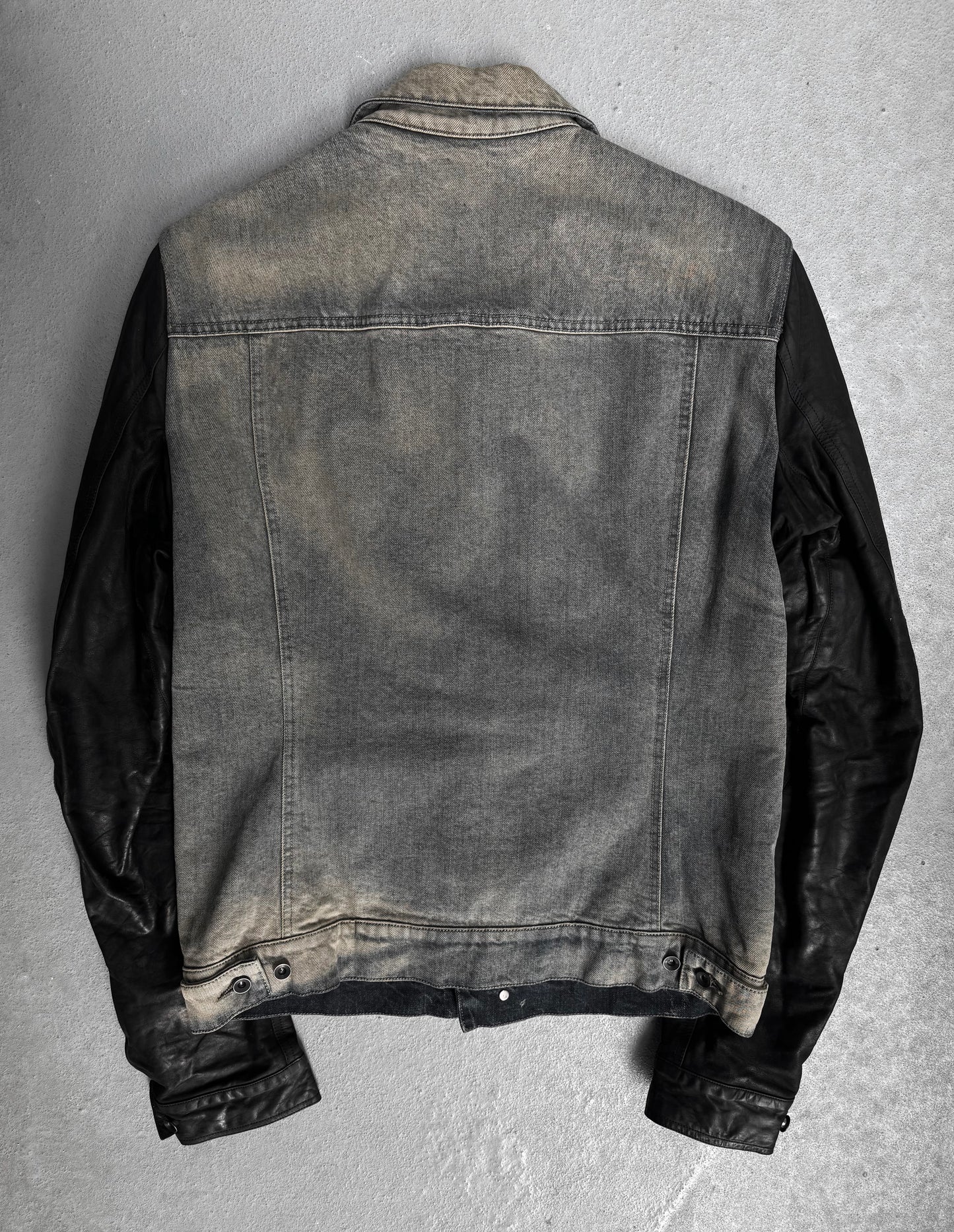 Rick Owens DRKSHDW AW13 “PLINTH” Mineral Dust Leather Sleeves Trucker Jacket