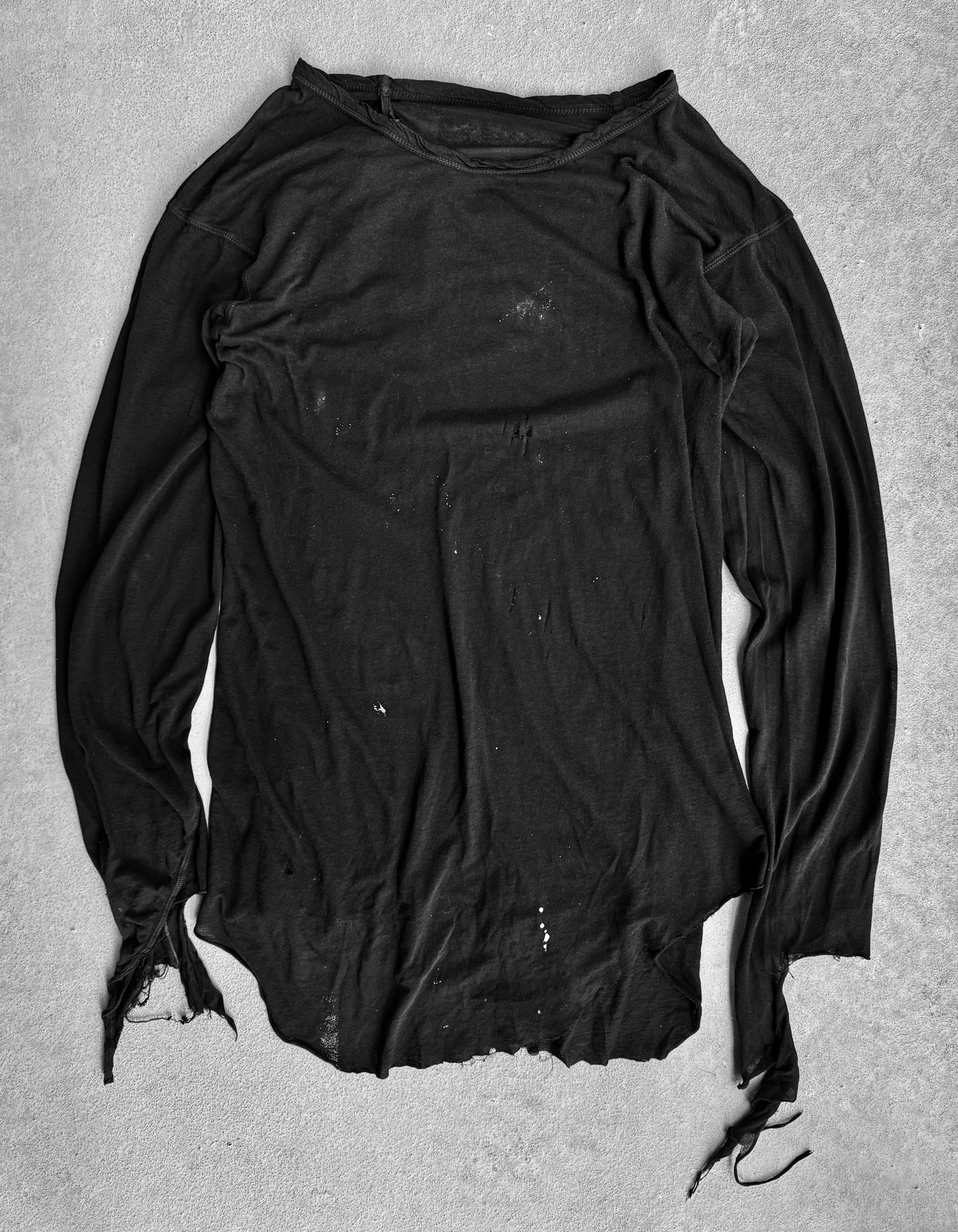 Boris Bidjan Saberi AW14-15 Black Object-dyed Asymmetrical Raw Hem Long-sleeves
