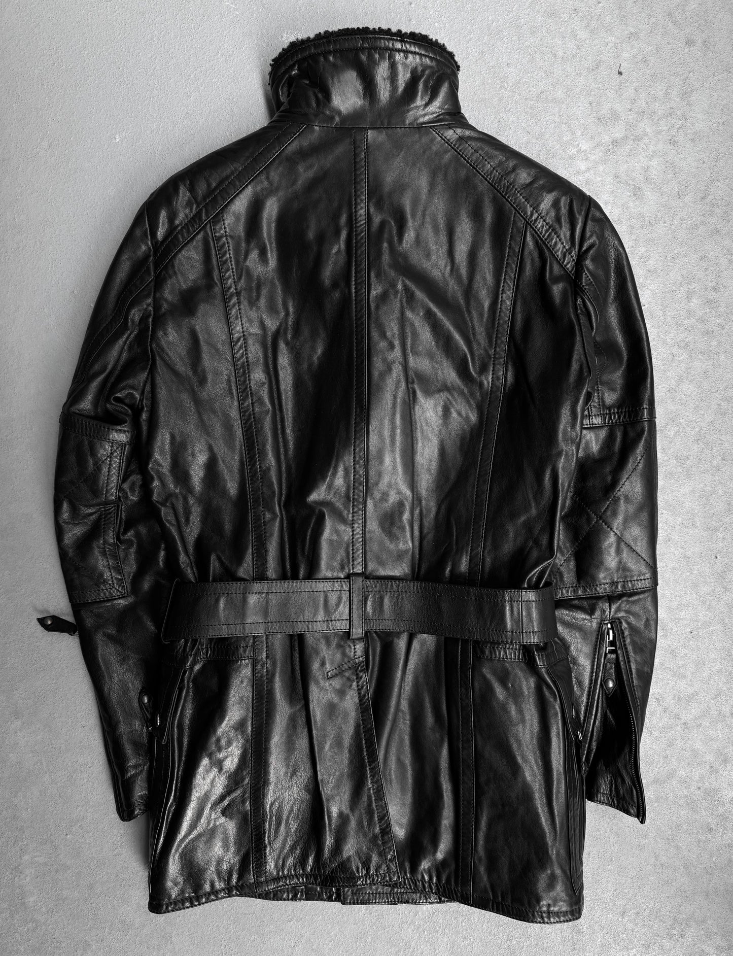 5351 Pour Les Hommes Early 00s Cowhide Leather Belted Moto Trench Coat