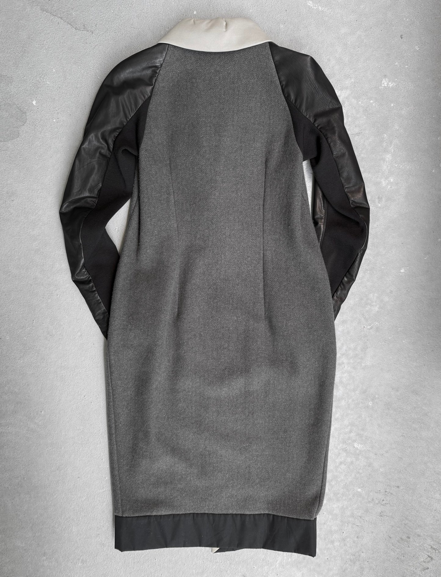 Rick Owens AW12 “MOUNTAIN” Raglan Leather Sleeves Wool Button-up Coat