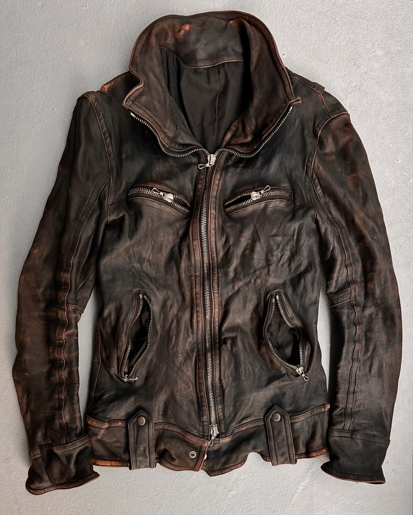 SHELLAC Early 00s Distressed Cowhide Single Rider Jacket