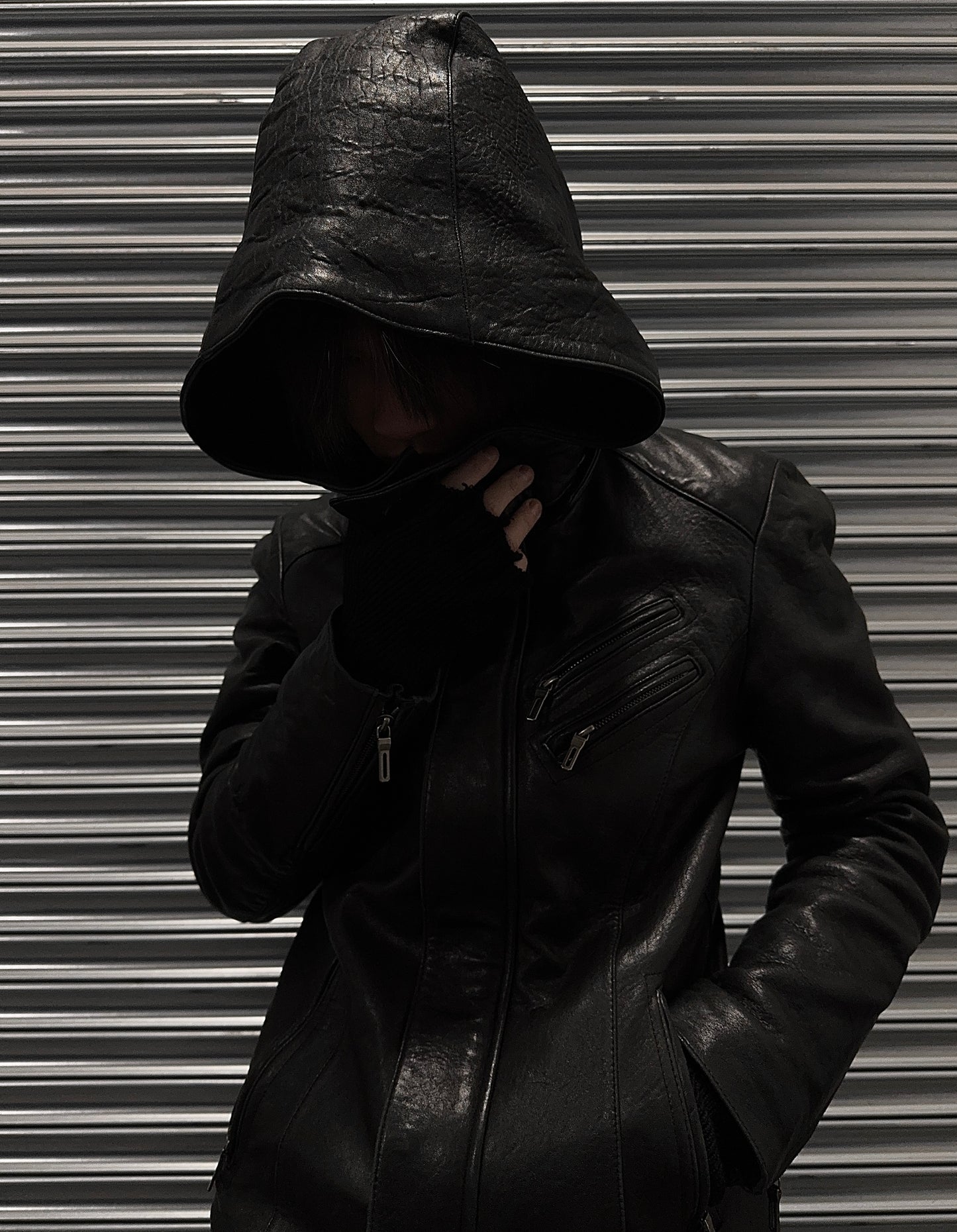 CAV-000 Early 00s Lambskin Leather Hooded Rider Jacket