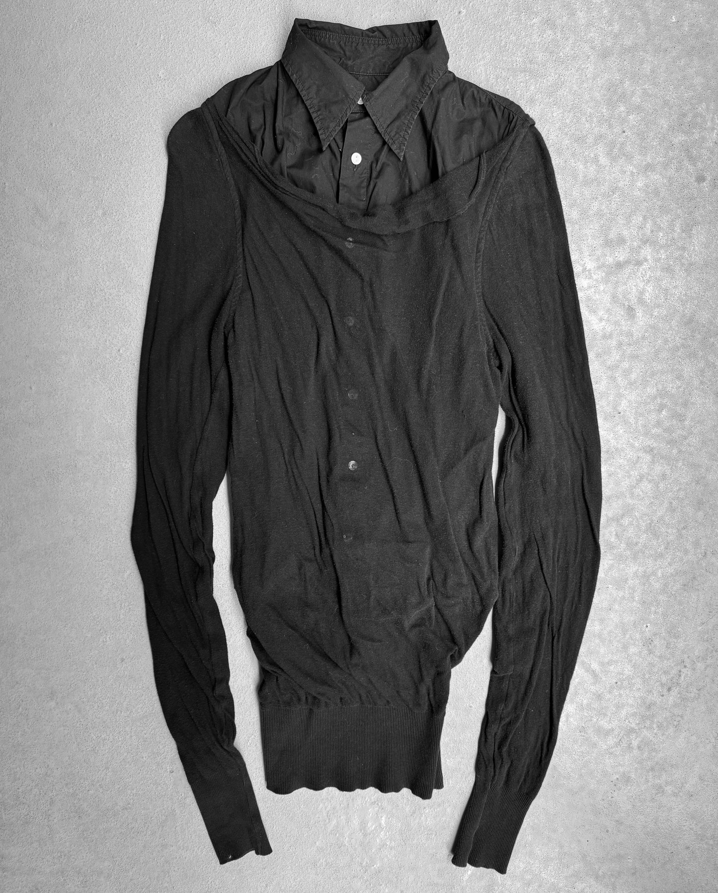 MiharaYasuhiro Early 00s Wool Knit Layered Button-up Shirt