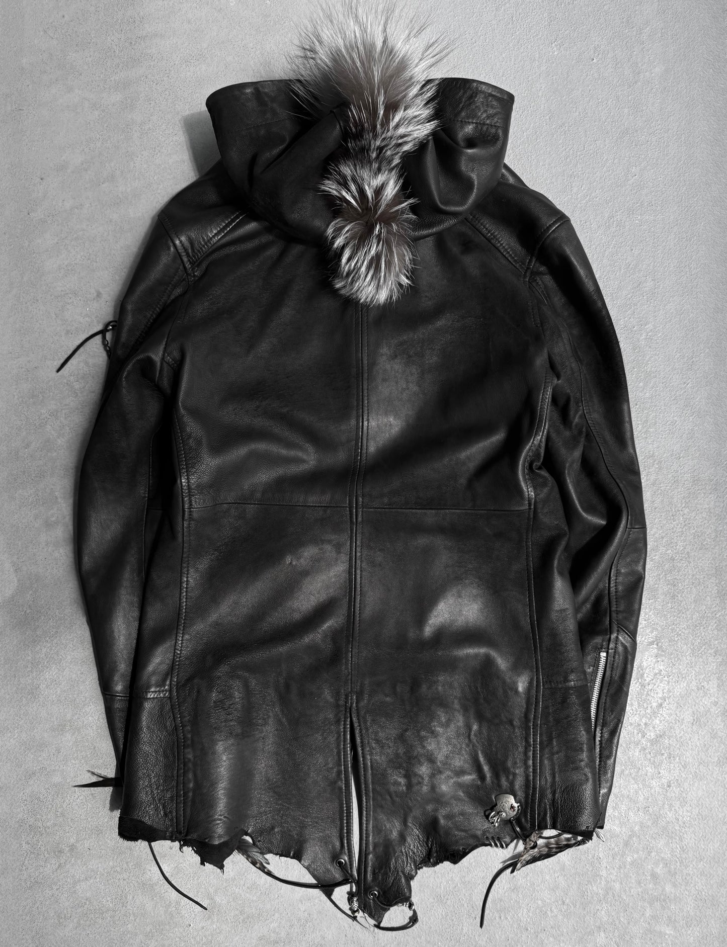 14thAddiction Mohawk ‘Beat-it’ Custom Distressed Sheepskin Leather Cross-zip Jacket