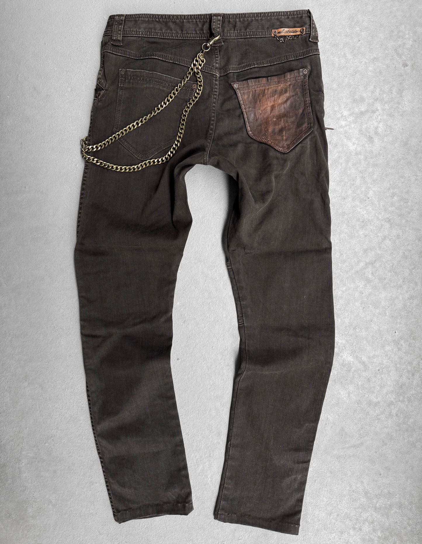 14thAddiction Early 00s Goatskin Leather Insert Bootcut Denim