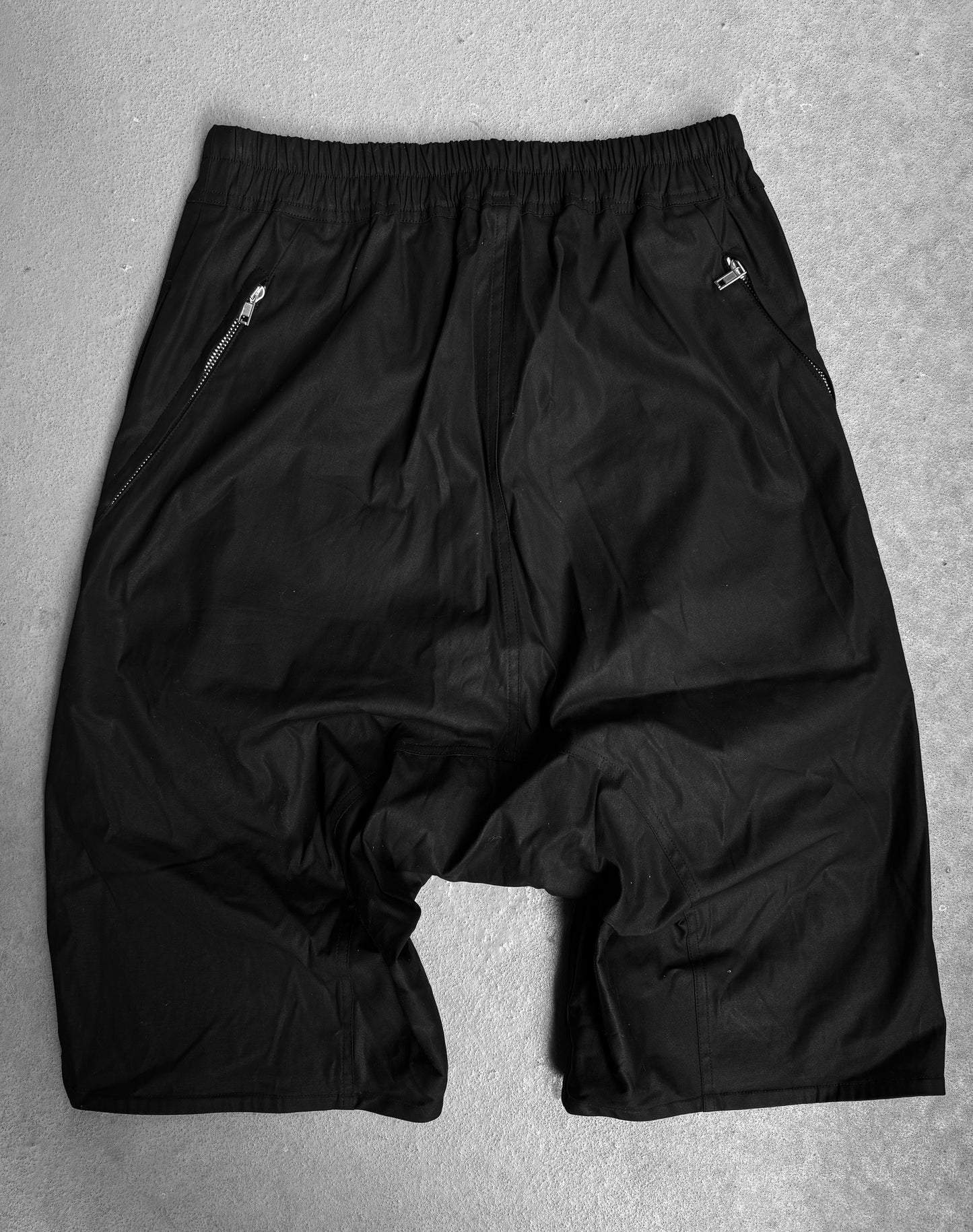 Rick Owens SS19 “BABEL” Black Swinger Basket Drop-crotch Shorts