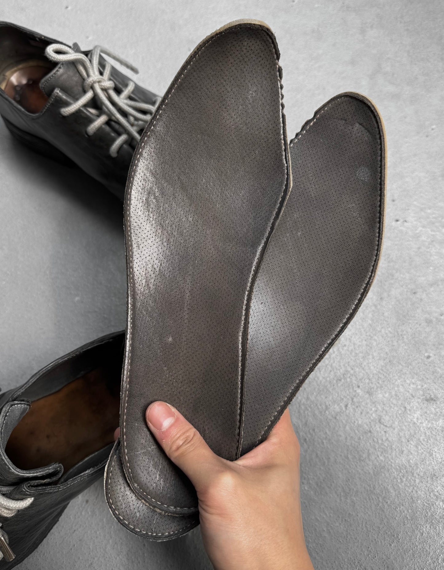 Carol Christian Poell ‘AM/2597 IN CORS-PTC’ Grey Object-dyed Horse Leather Folded Officer Derbies