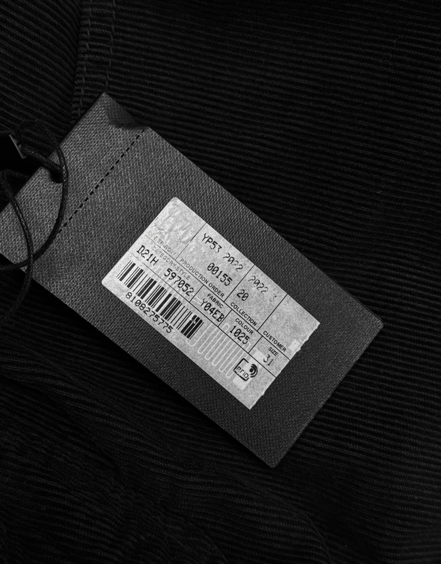 Saint Laurent Paris SS22 Black Corduroy “D18” Slim Bootcut Pants