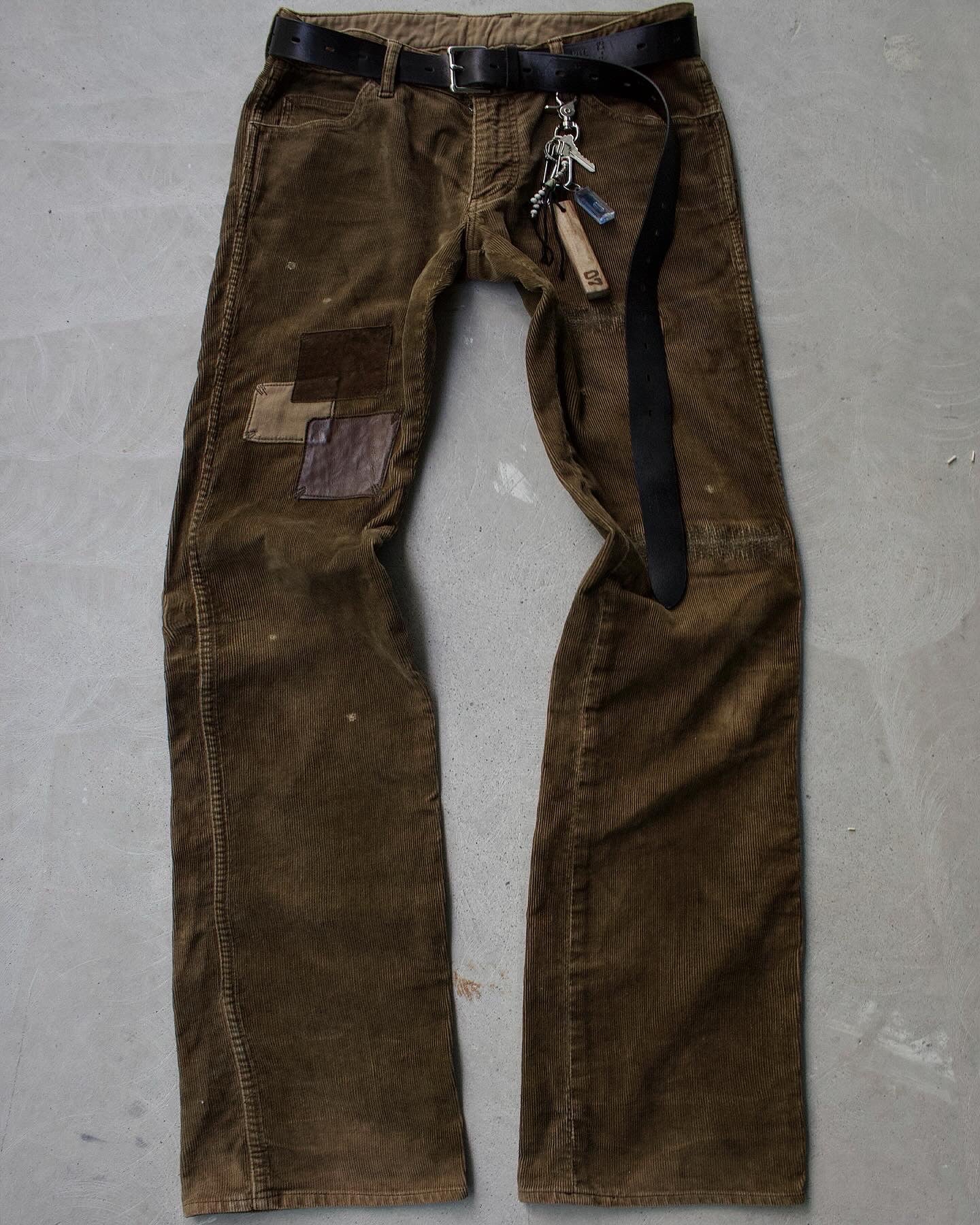 Isamu Katayama “BACKLASH” AW12 Garment-Dyed Leather Patches Bootcut Corduroy Pants