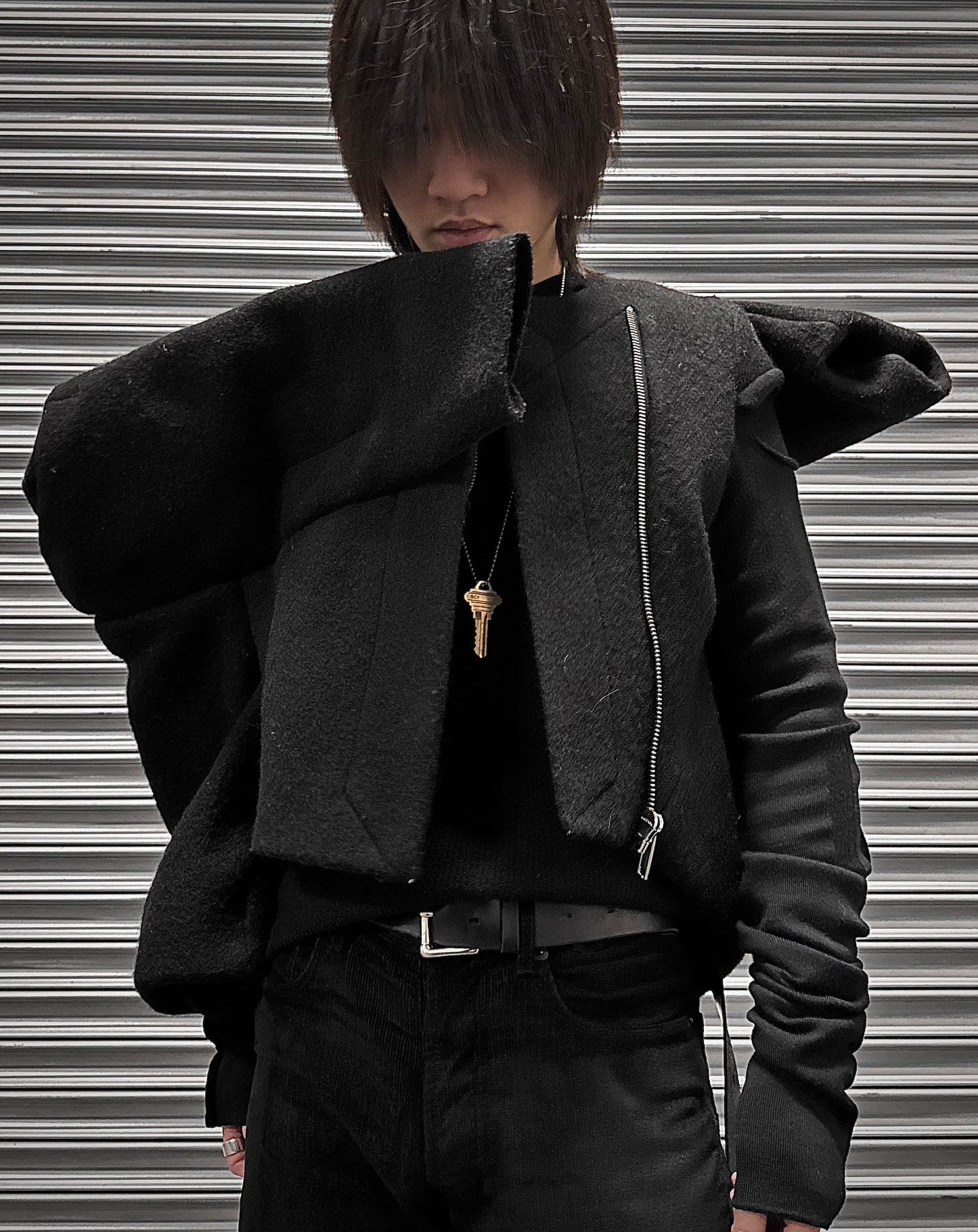 Rick Owens AW17 “GLITTER” Cropped Sculptural Hybrid Wool Jacket