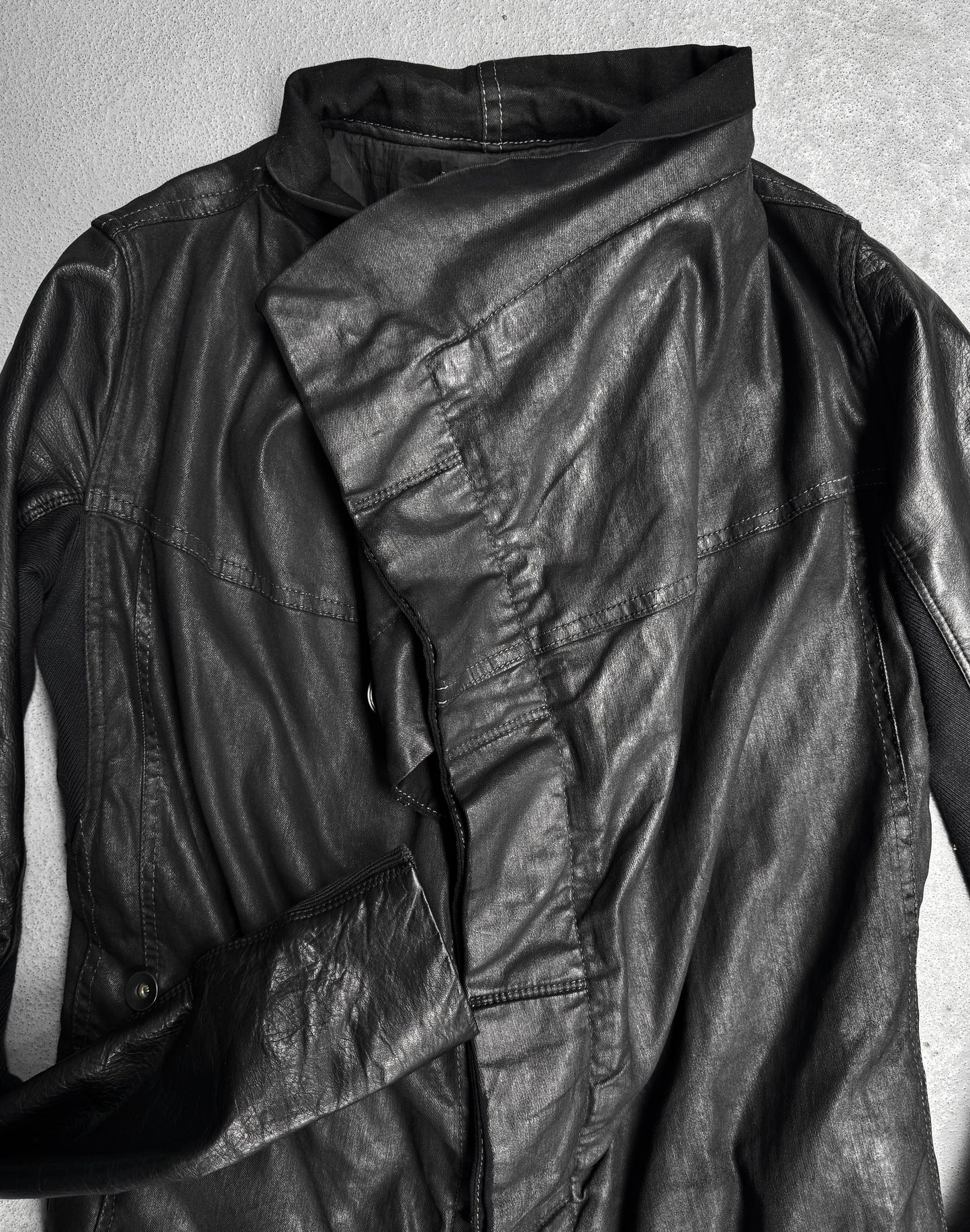 Rick Owens DRKSHDW AW13 "PLINTH" Leather Sleeve Waxed Exploder Jacket