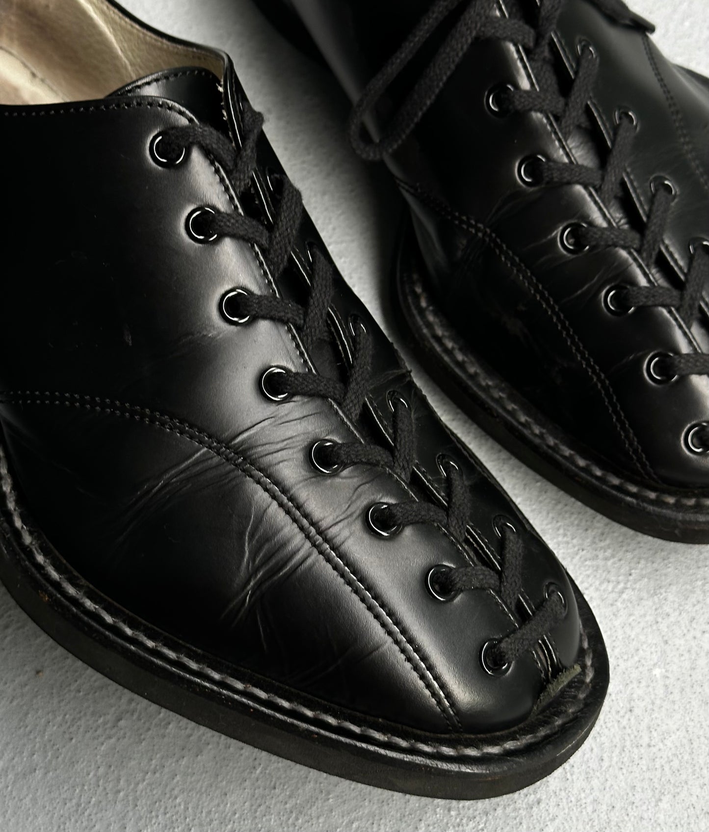 Christopher Nemeth “Linenman” Round Toe Lace-up Black Leather Derbies
