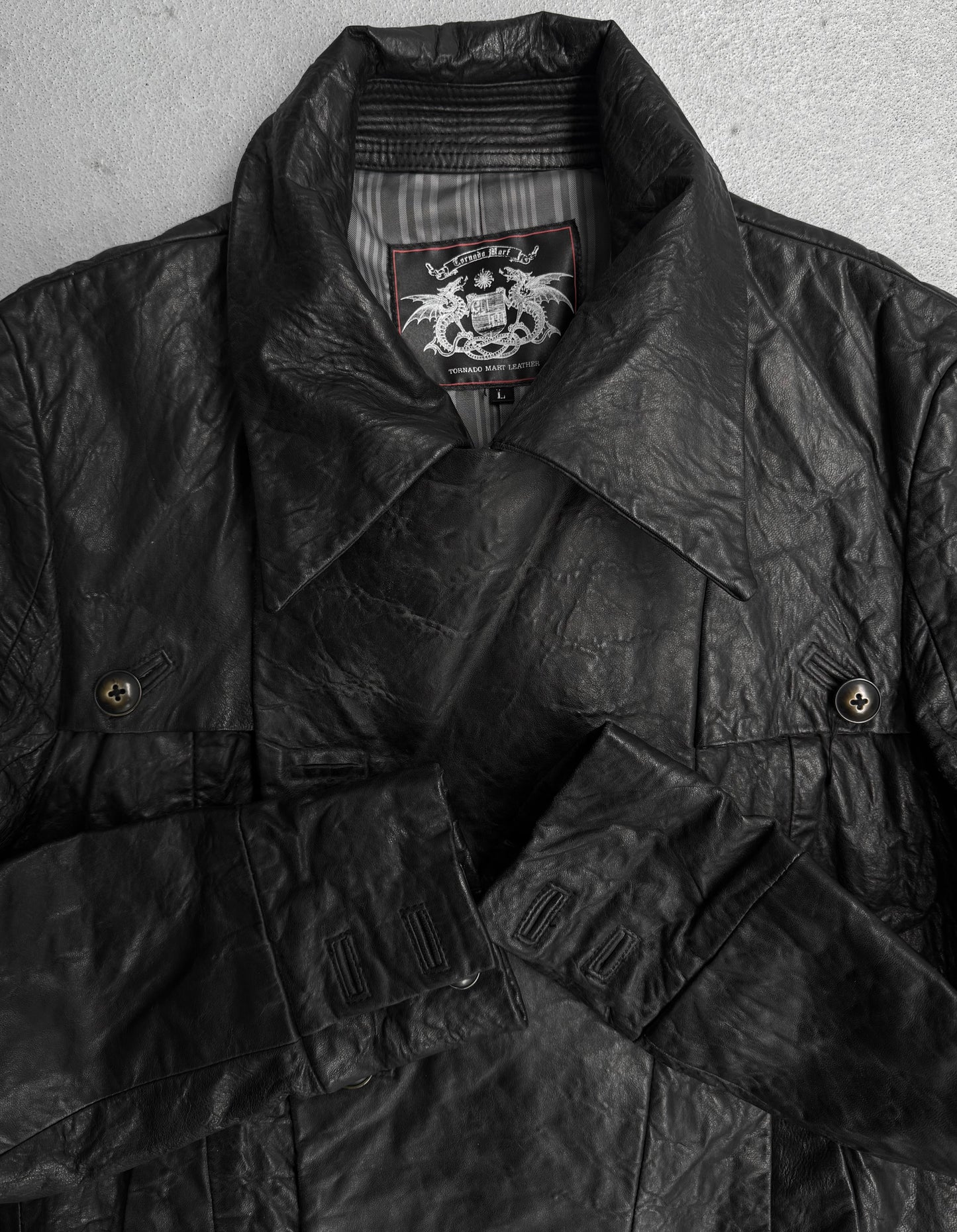 Tornado Mart Early 00s Cropped Double-breasted Sheepskin Leather Jacket
