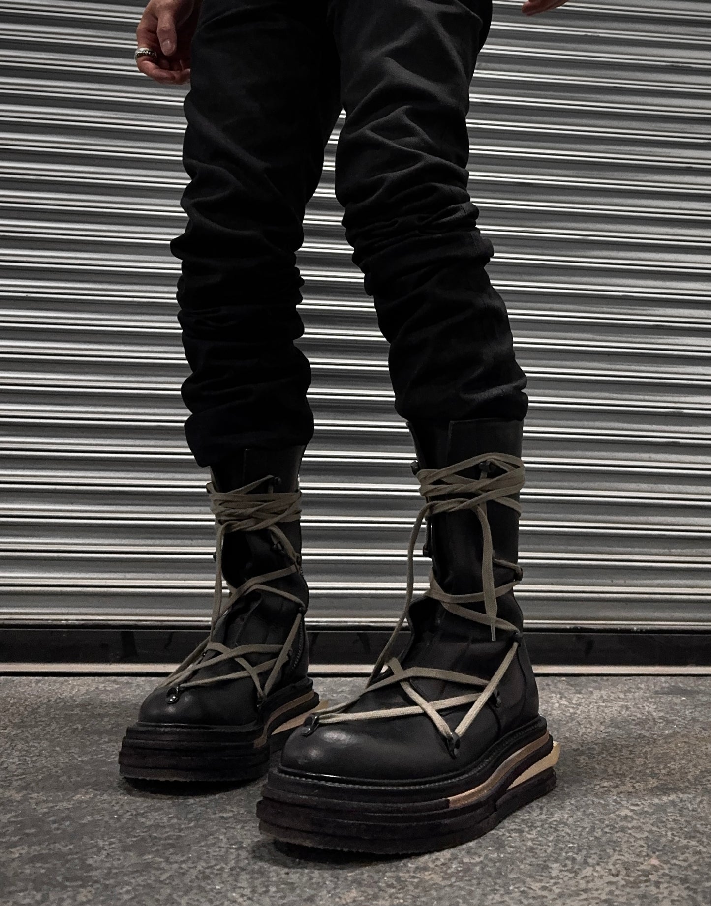 *SAMPLE* Rick Owens AW17 “GLITTER” Lego Platform Sole Pentagram Leather Boots