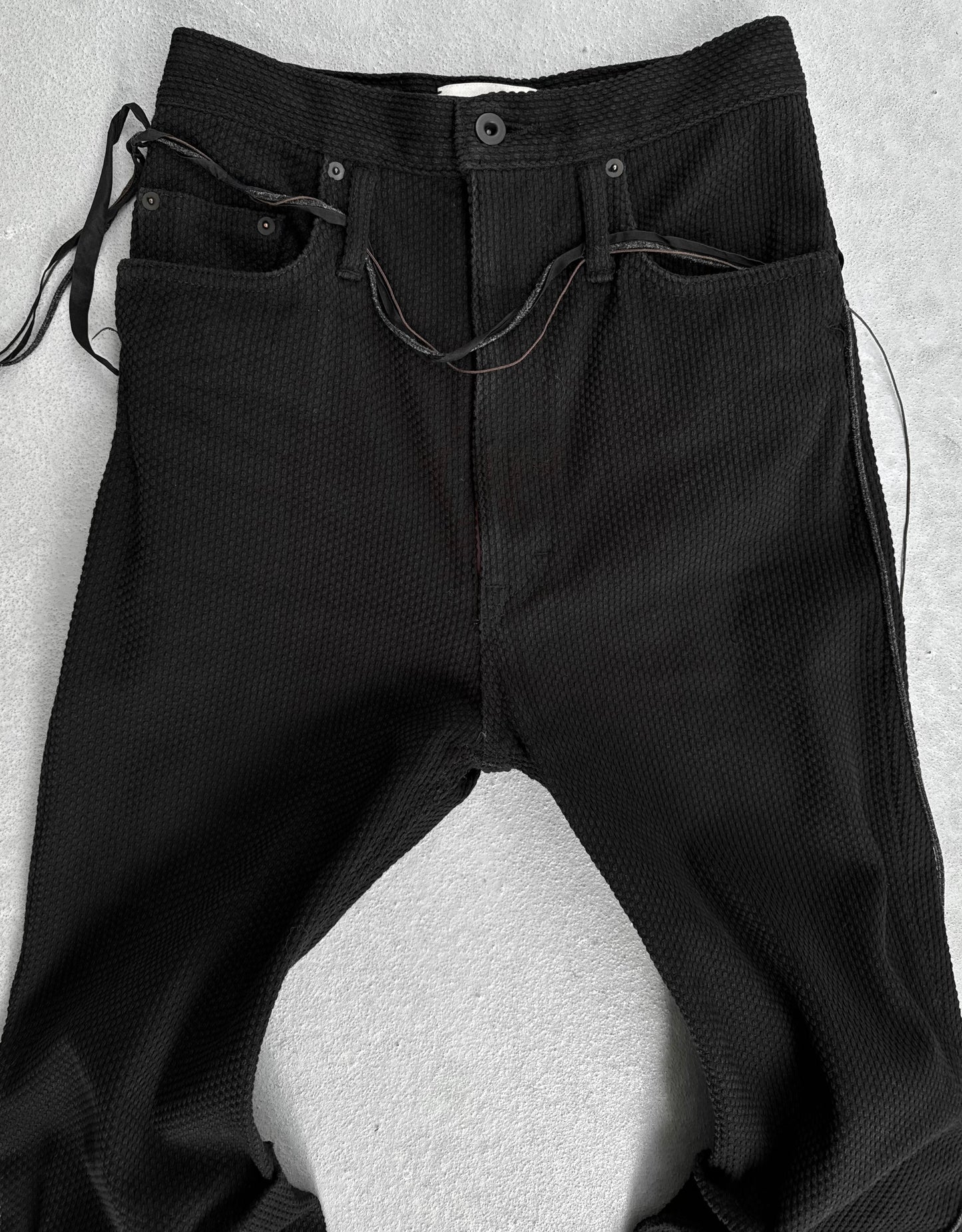 KOZABURO AW22 3D Black Sashiko High-waisted Bootcut Flare Denim