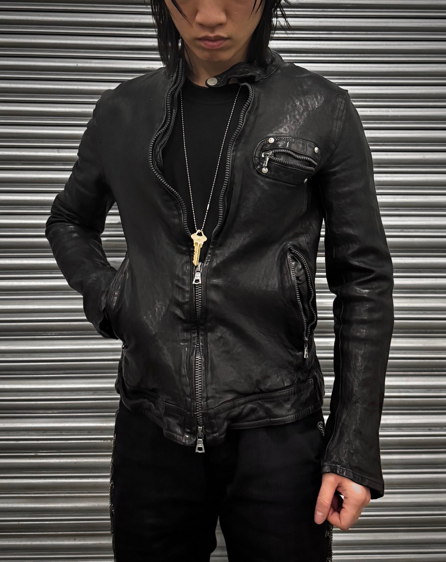 Isamu Katayama “BACKLASH” AW12 Distressed Calfskin Leather Rider Jacket