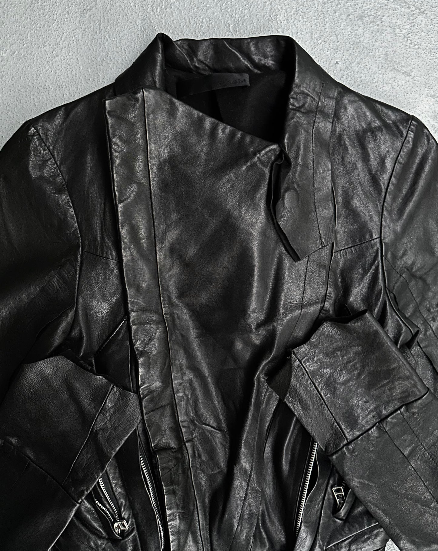 EKAM Early 00s Multi-pockets Asymmetrical Sheepskin Leather Double Rider Jacket
