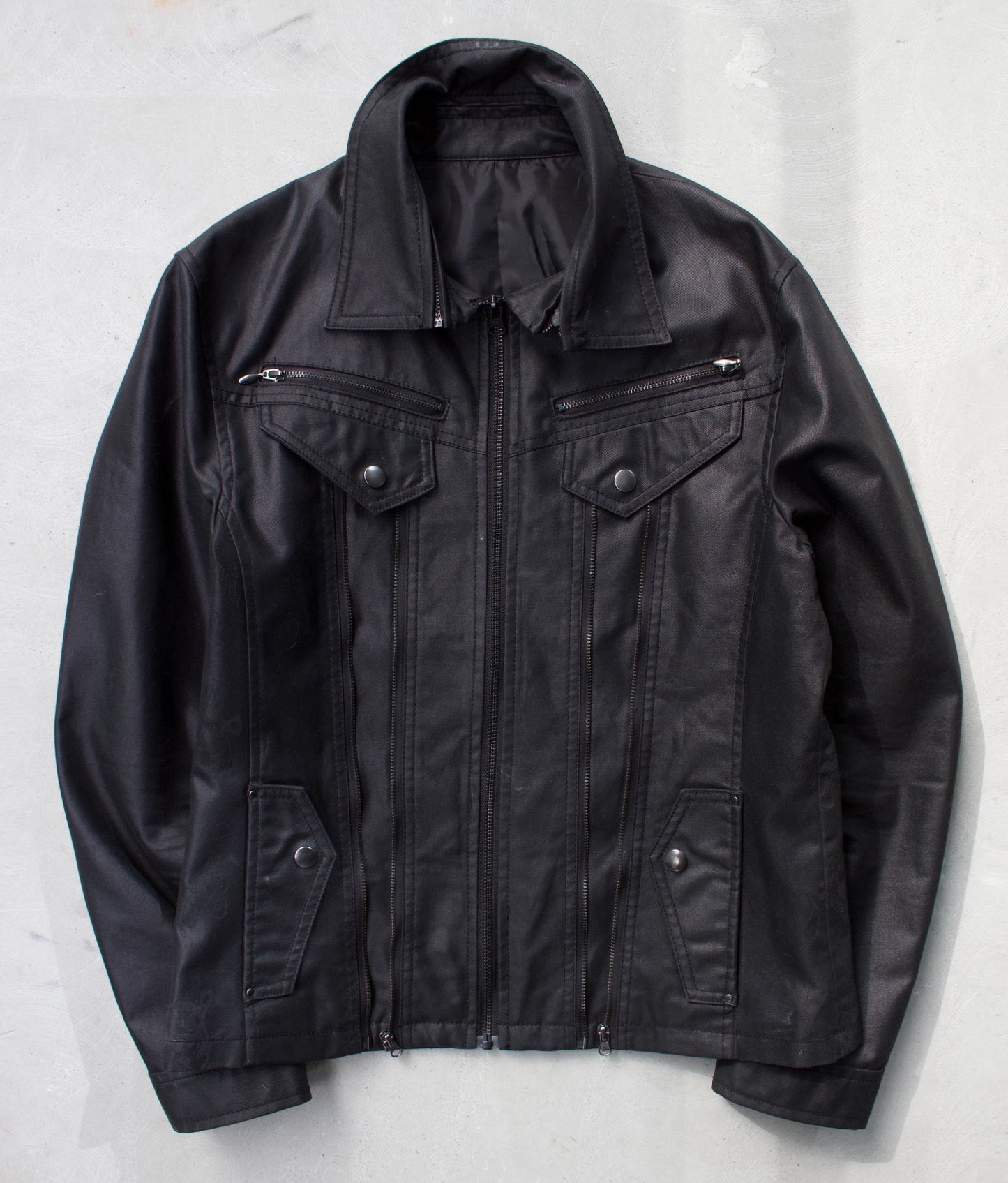 SemanticDesign Early 00s Waxed Cotton Multi-zip Rider Jacket