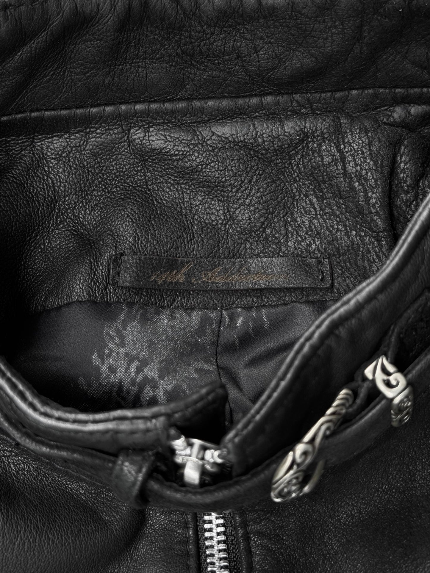 14thAddiction AW17 Distressed Sheepskin Leather Cross-zip Jacket