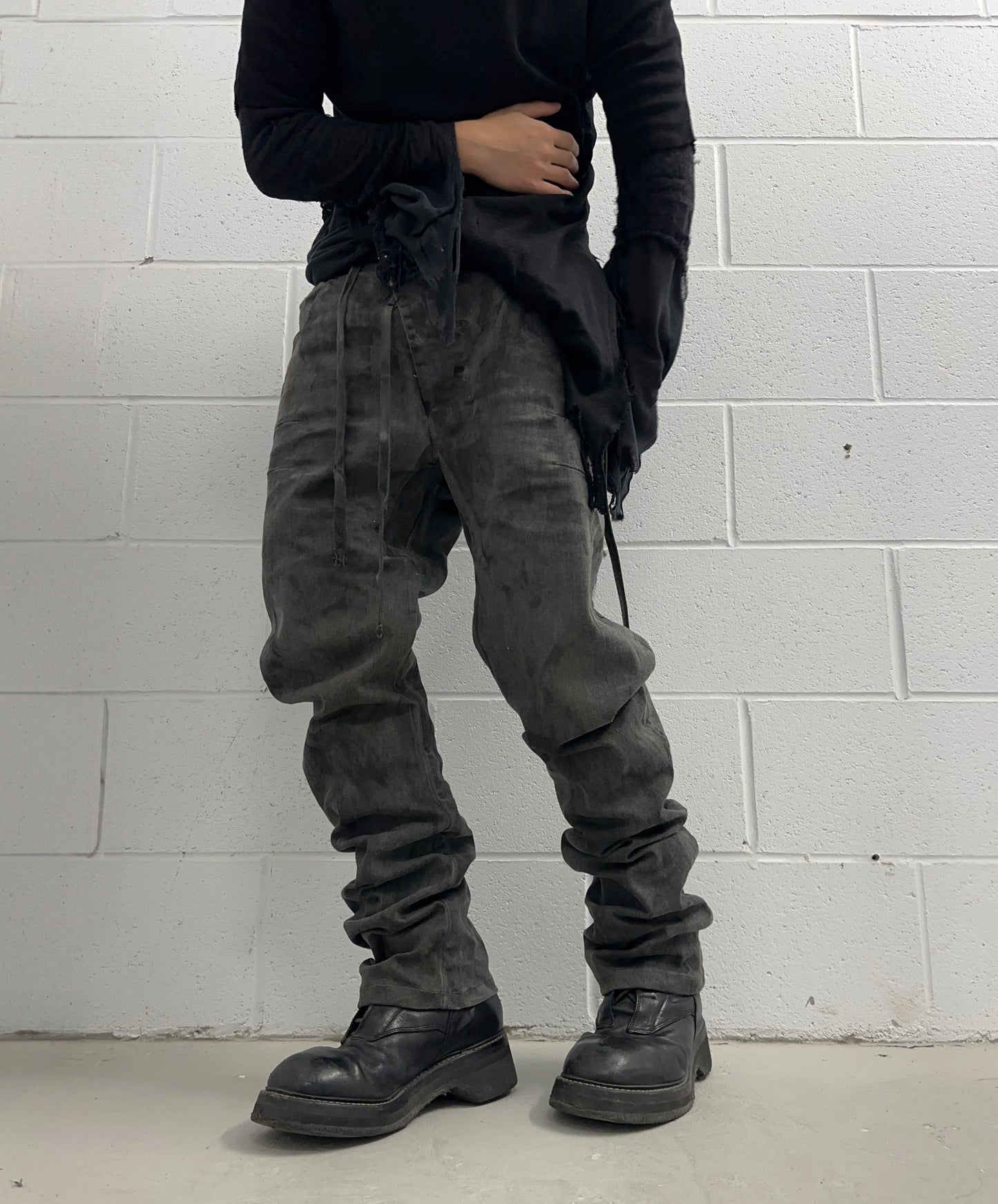 Boris Bidjan Saberi AW16 ‘P13-TF’ Object-Dyed Grey Vinyl Waxed J-cut Denim