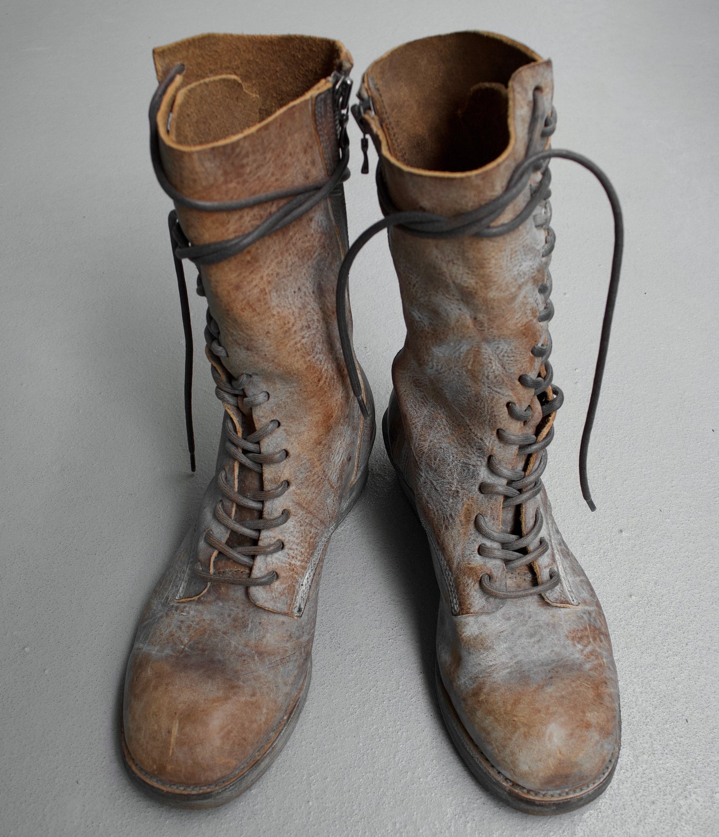 Julius_7 AW17 Bison Leather Spiral Combat Boots