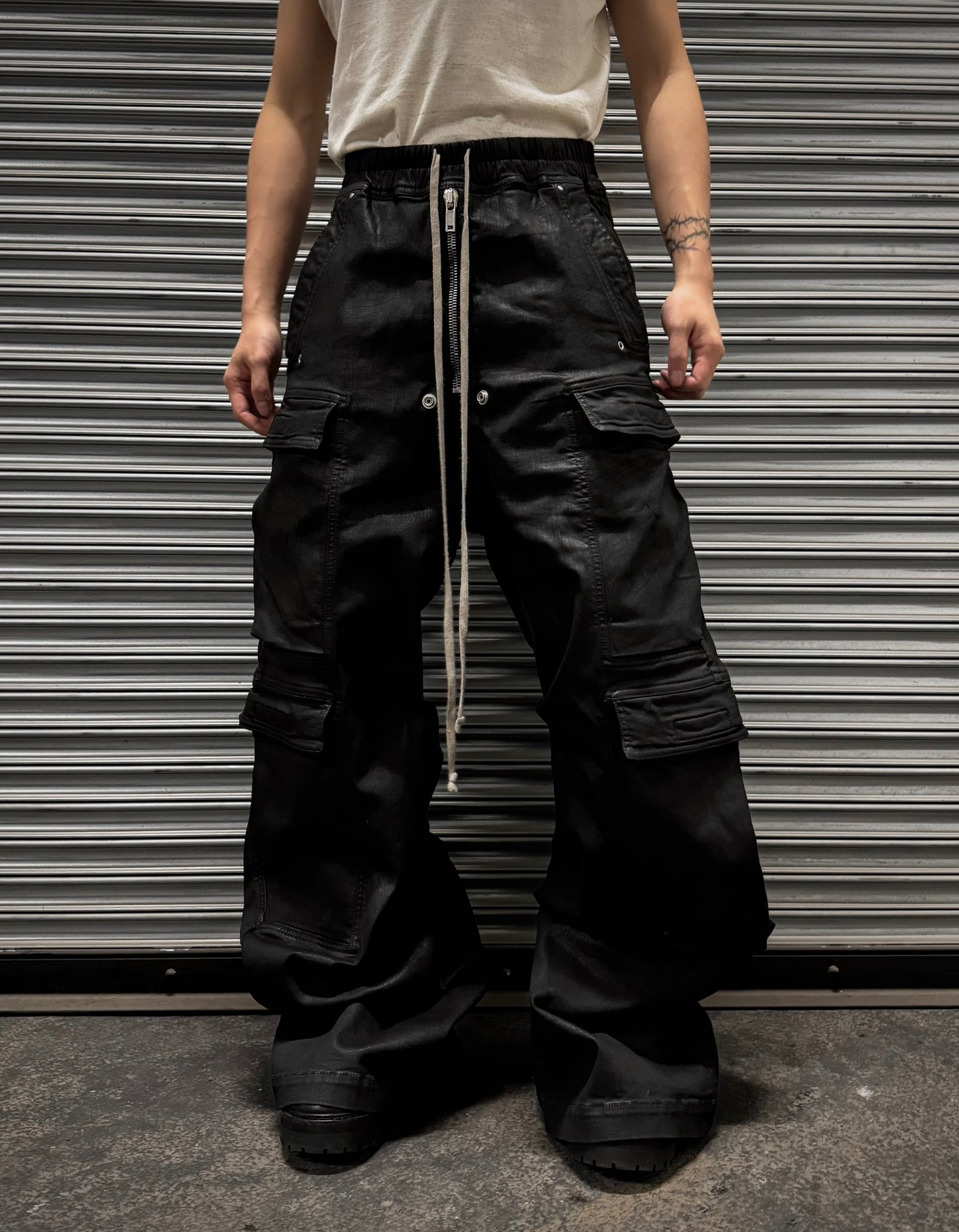 Rick Owens DRKSHDW AW24 “PORTERVILLE” Heavy-waxed Jumbo Leg ‘Bela’ Cargo Pants