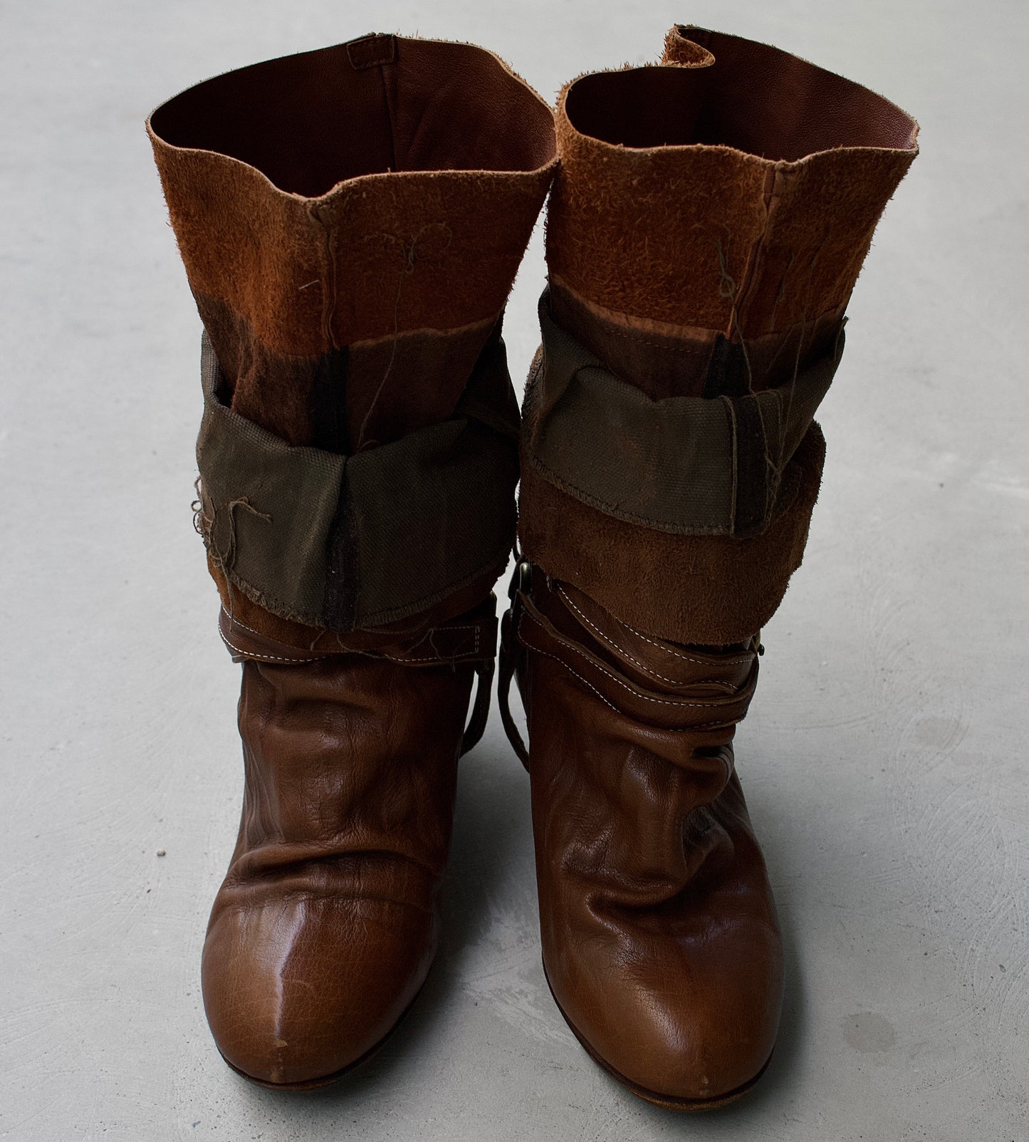 MiharaYasuhiro AW04 Triple Layered Draped Leather Pirate Heels Boot