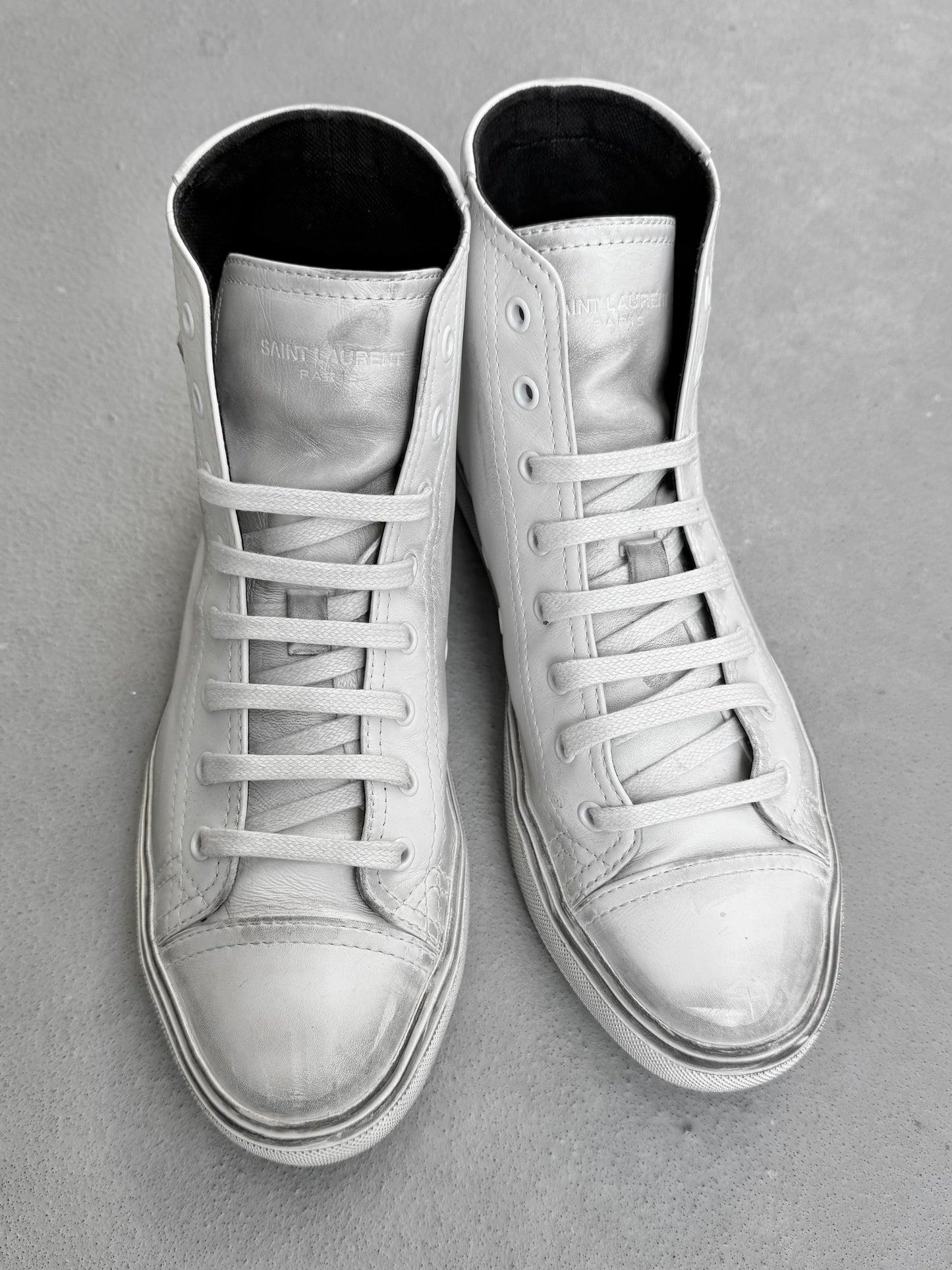 Saint Laurent Paris SS19 Bedford Distressed High Top Leather Sneakers