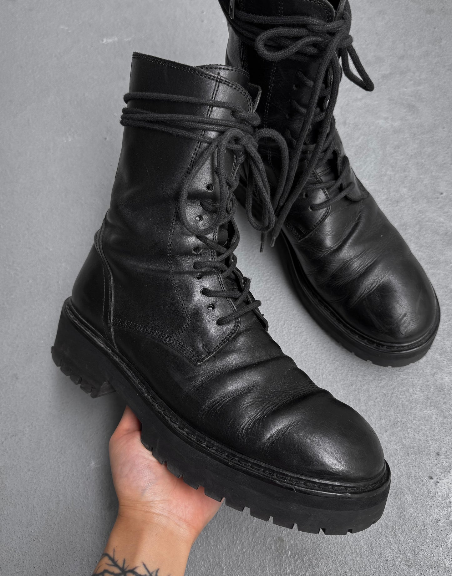 Ann Demeulemeester AW19 ‘Tucson Nero’ Leather Lace-up Combat Boots