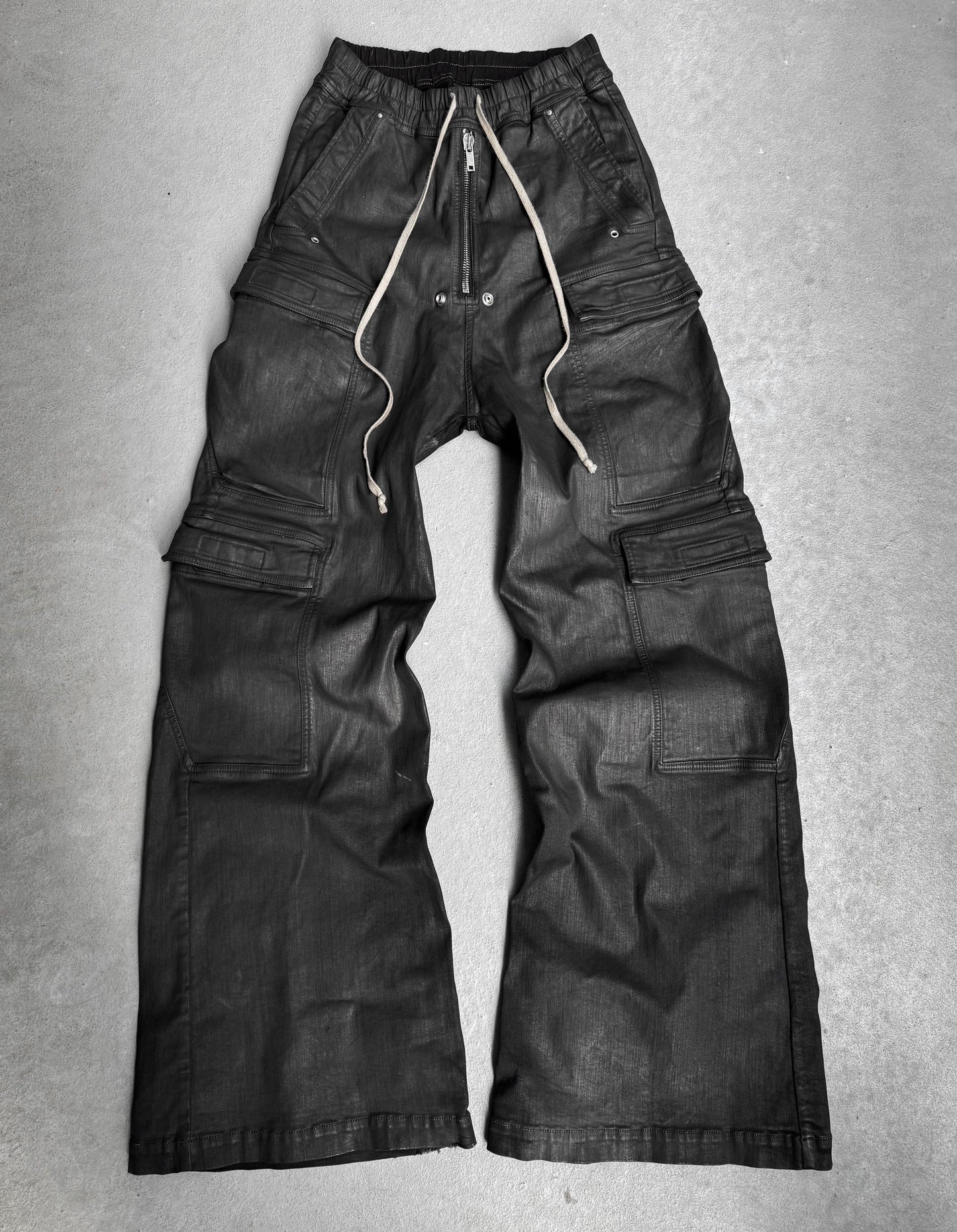 Rick Owens DRKSHDW AW24 “PORTERVILLE” Heavy-waxed Jumbo Leg ‘Bela’ Cargo Pants