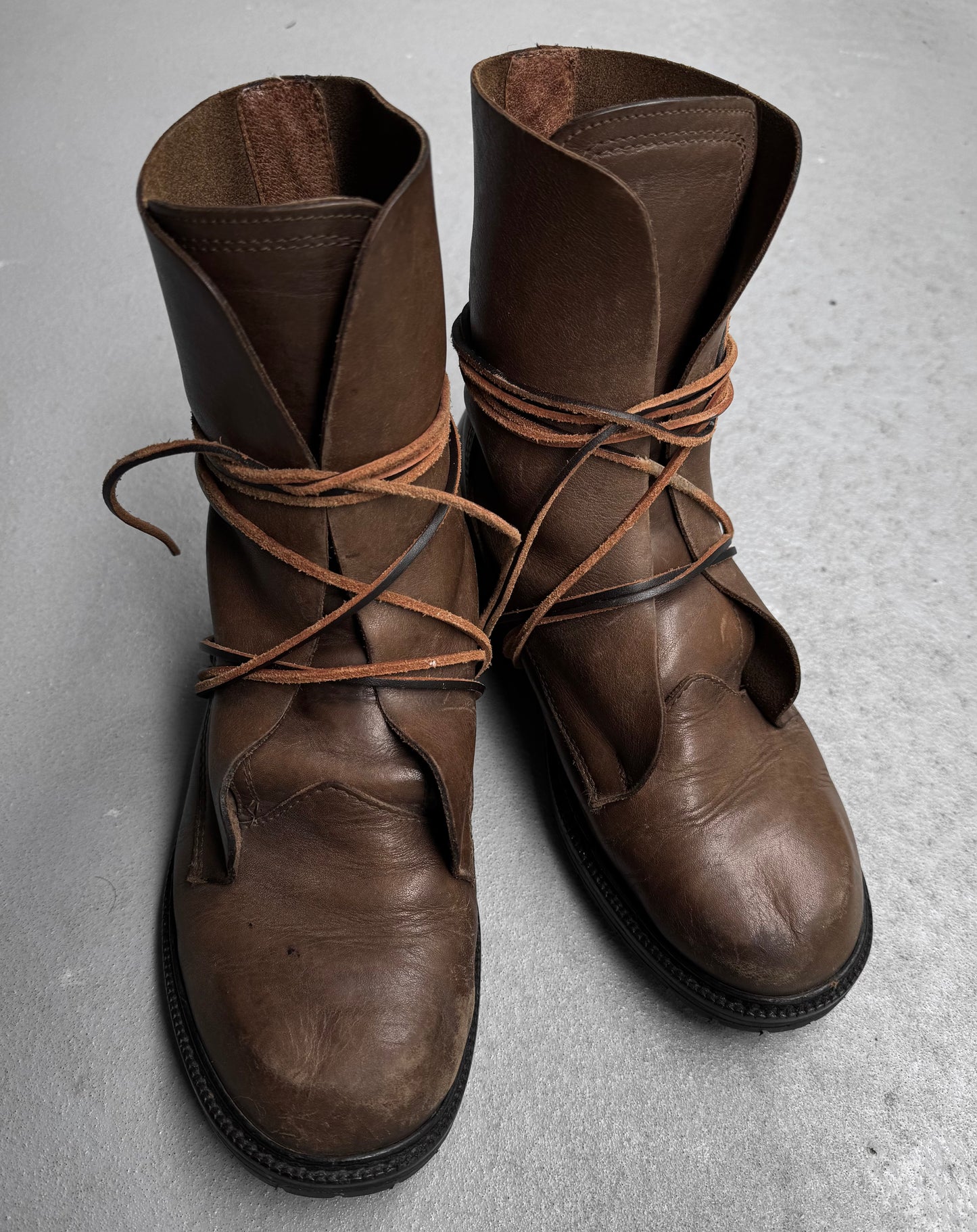 Dirk Bikkembergs AW94-95 Brown Leather Military Lace-through Boots