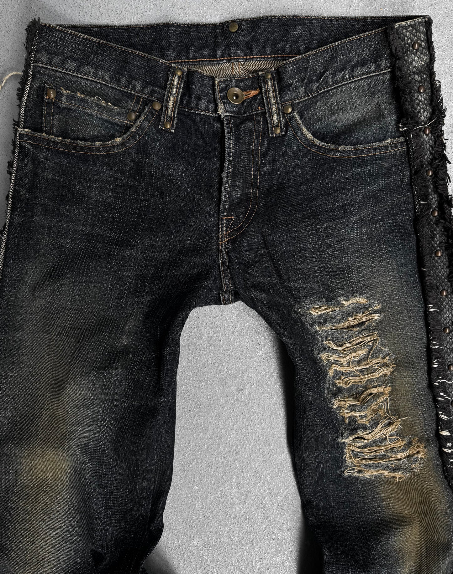 LED RECHWE Early 00s Python Skin Western Frayed Flare Denim