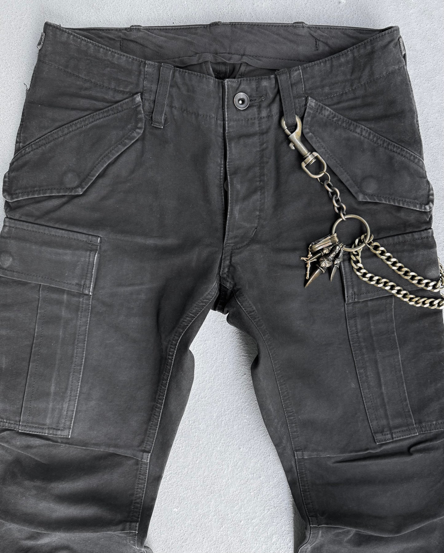 ATTACHMENT by Kazuyuki Kumagai Faded Black Flare Cargo Denim