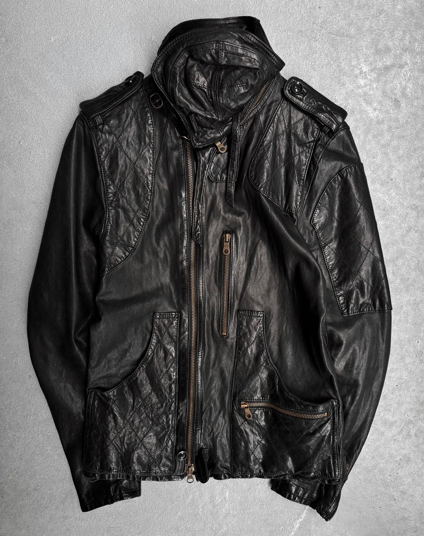 SHARE SPIRIT HOMME AW08 Sheepskin Leather Gas-Mask Rider Jacket